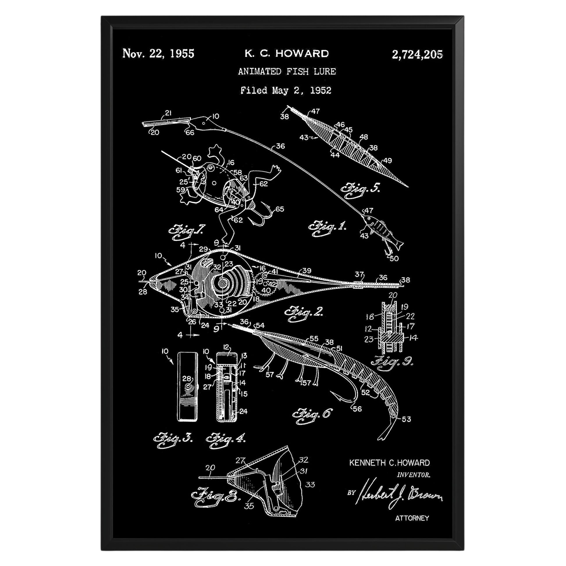 Animated Fish Lure 1955 Patent Poster - GroovyGrove