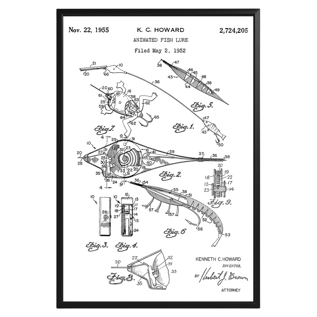 Animated Fish Lure 1955 Patent Poster - GroovyGrove