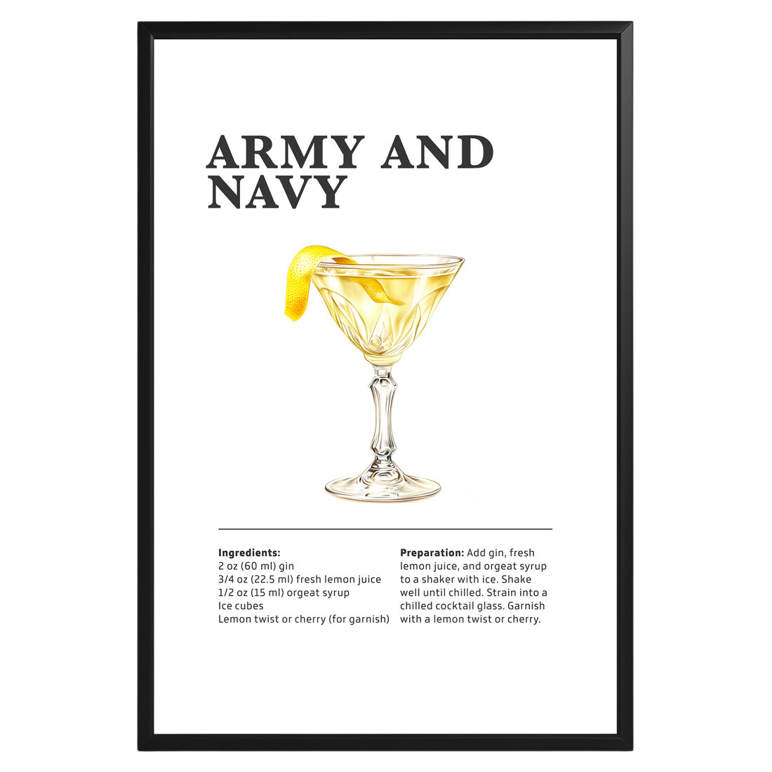 Army and Navy Cocktail Recipe Poster - GroovyGrove