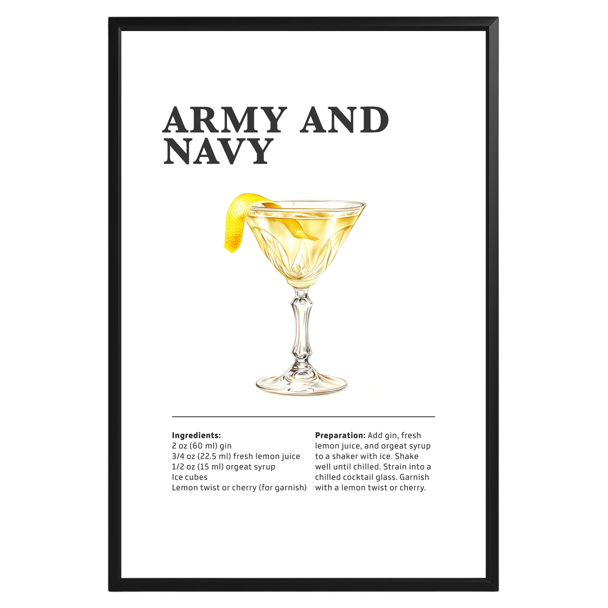 Army and Navy Cocktail Recipe Poster - GroovyGrove