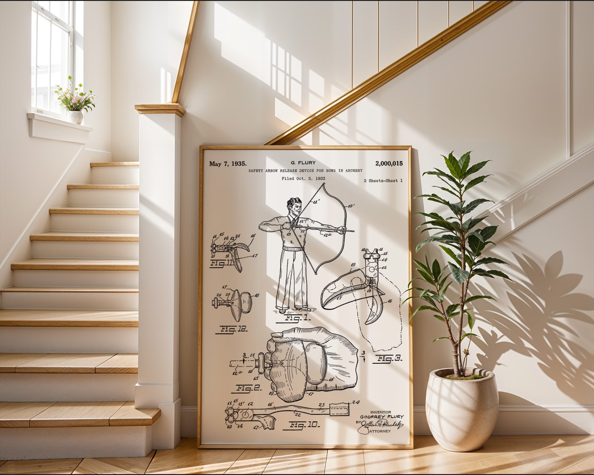 Arrow Release for Archery Bow 1935 Patent Poster - GroovyGrove