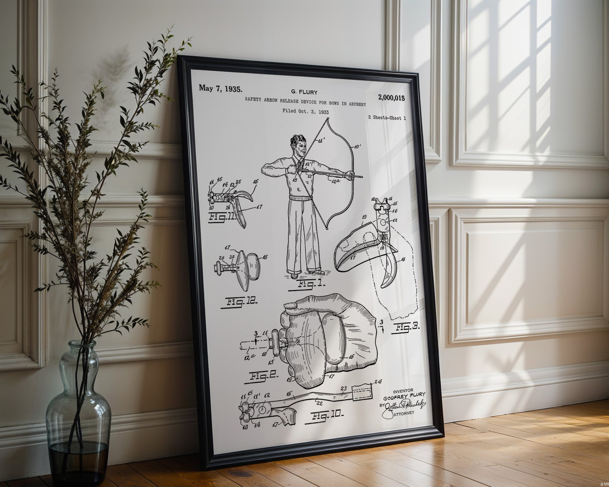 Arrow Release for Archery Bow 1935 Patent Poster - GroovyGrove