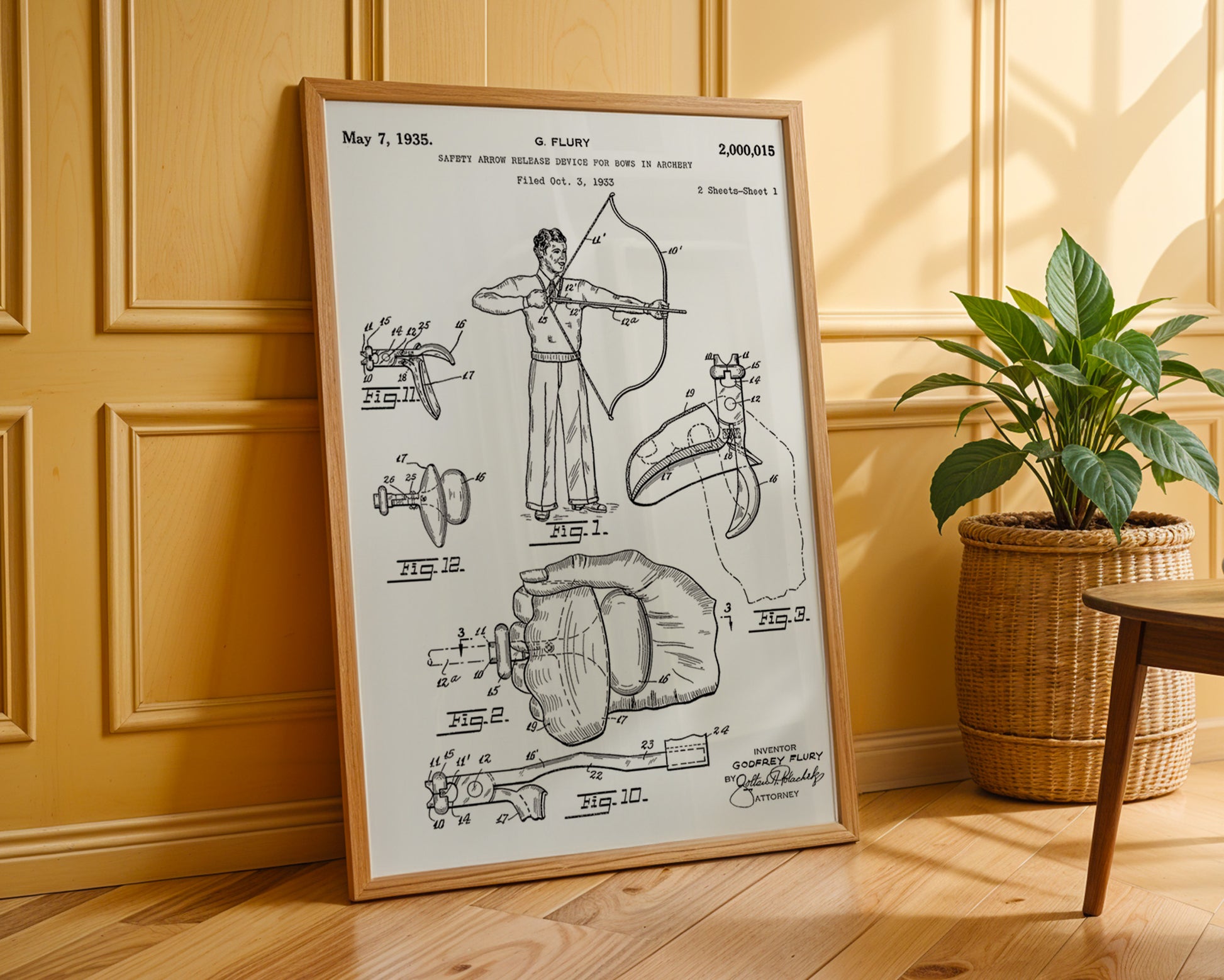 Arrow Release for Archery Bow 1935 Patent Poster - GroovyGrove