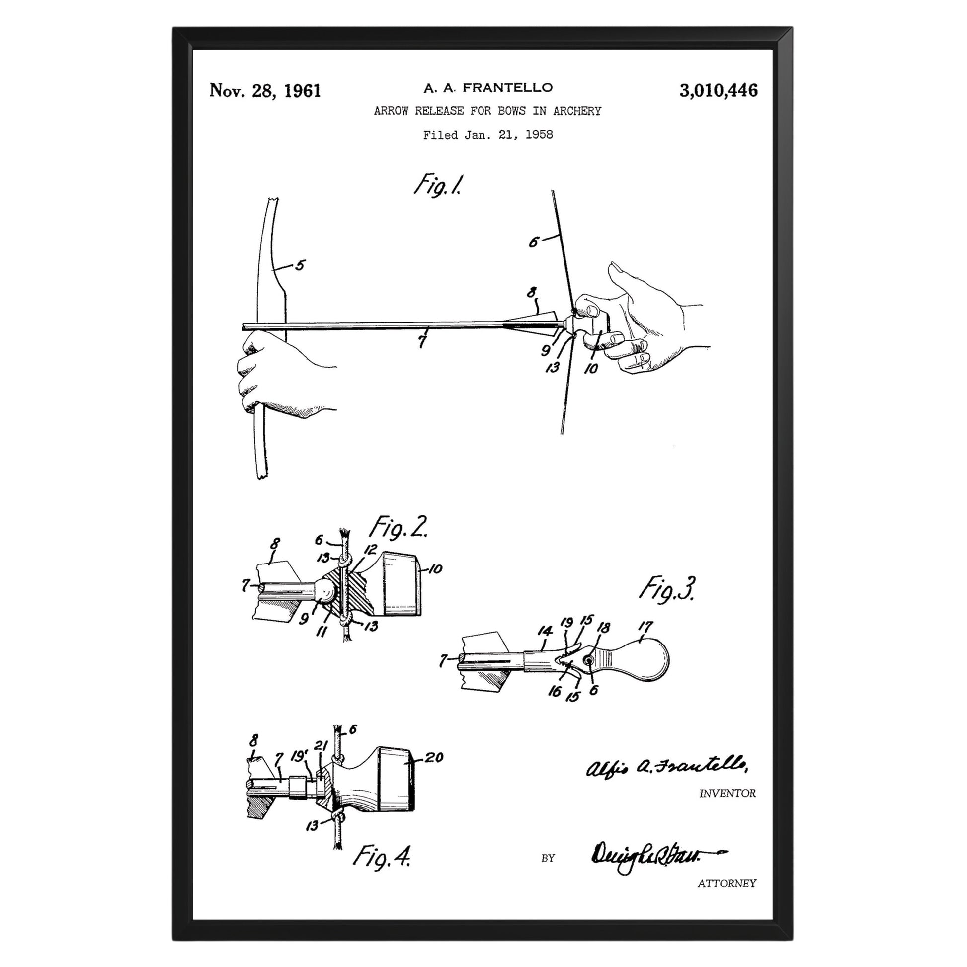 Arrow Release for Bow 1961 Patent Poster - GroovyGrove