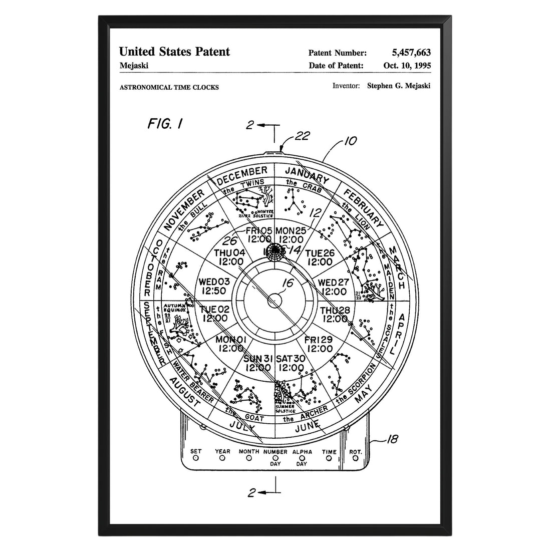 Astronomical Time Clock 1995 Patent Poster - GroovyGrove