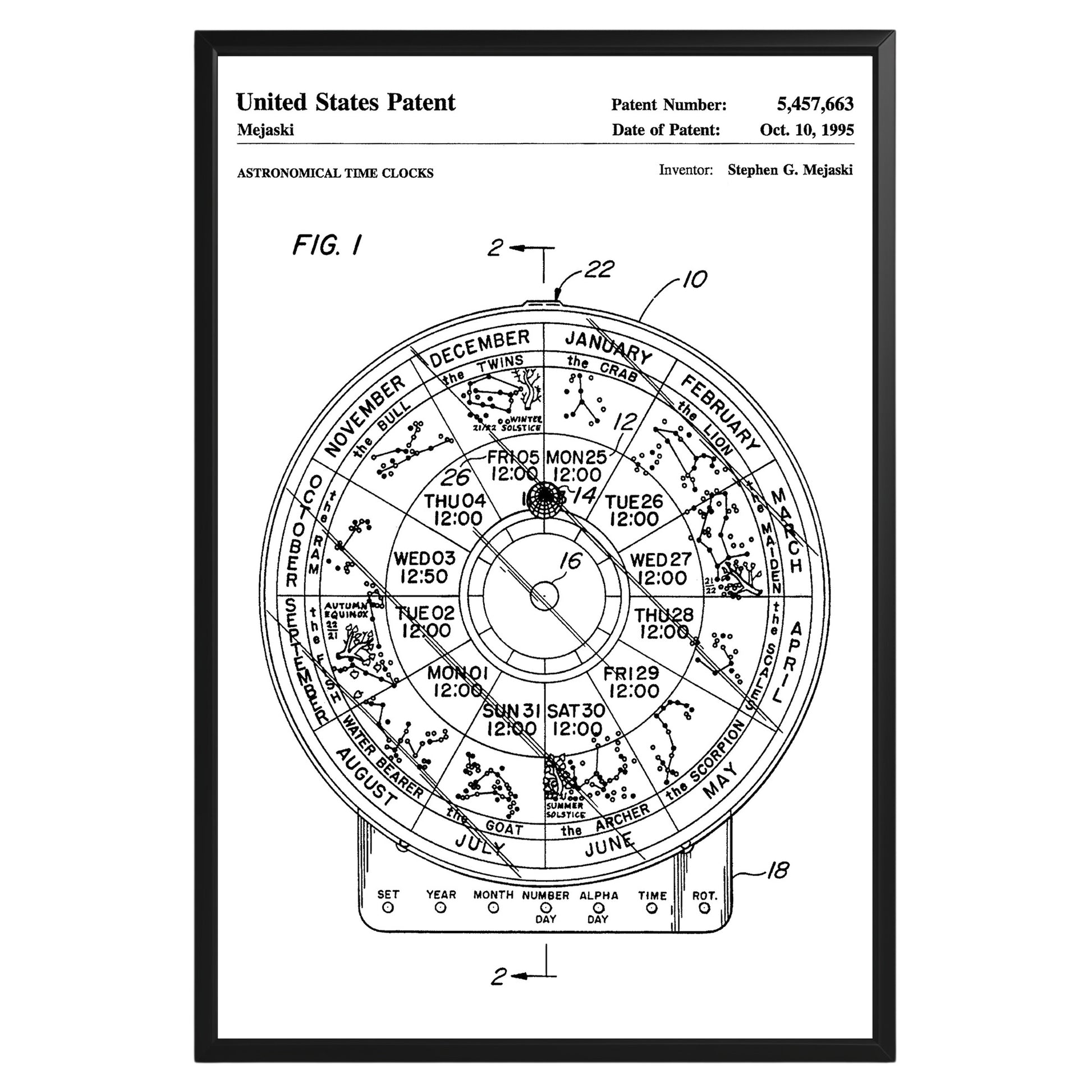 Astronomical Time Clock 1995 Patent Poster - GroovyGrove