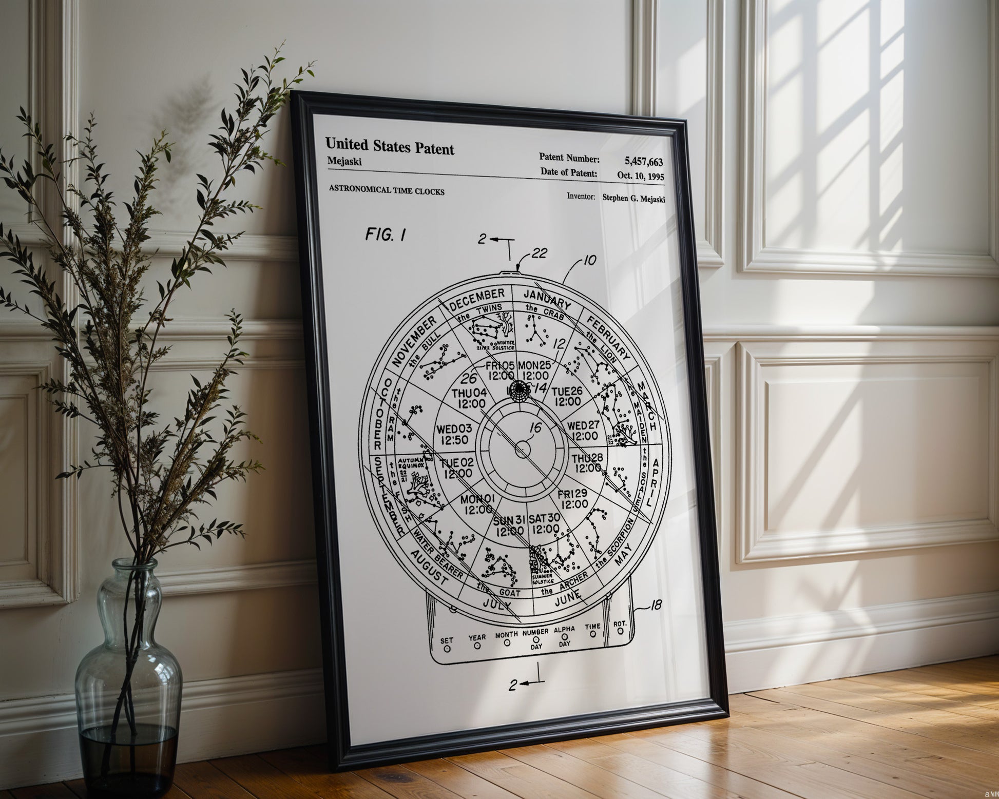 Astronomical Time Clock 1995 Patent Poster - GroovyGrove