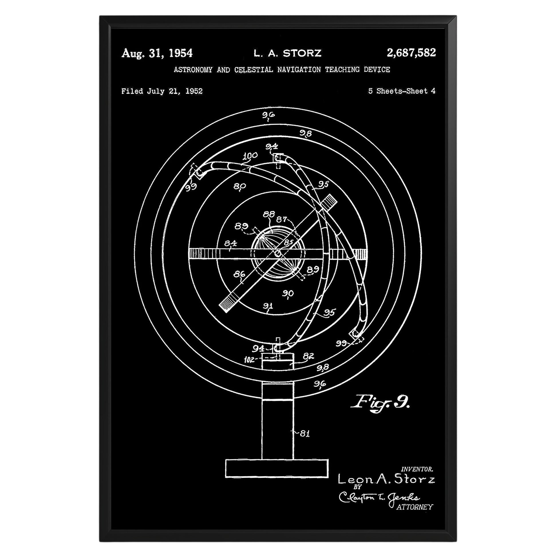 Astronomy Celestial Navigation Device 1952 Patent Poster - GroovyGrove