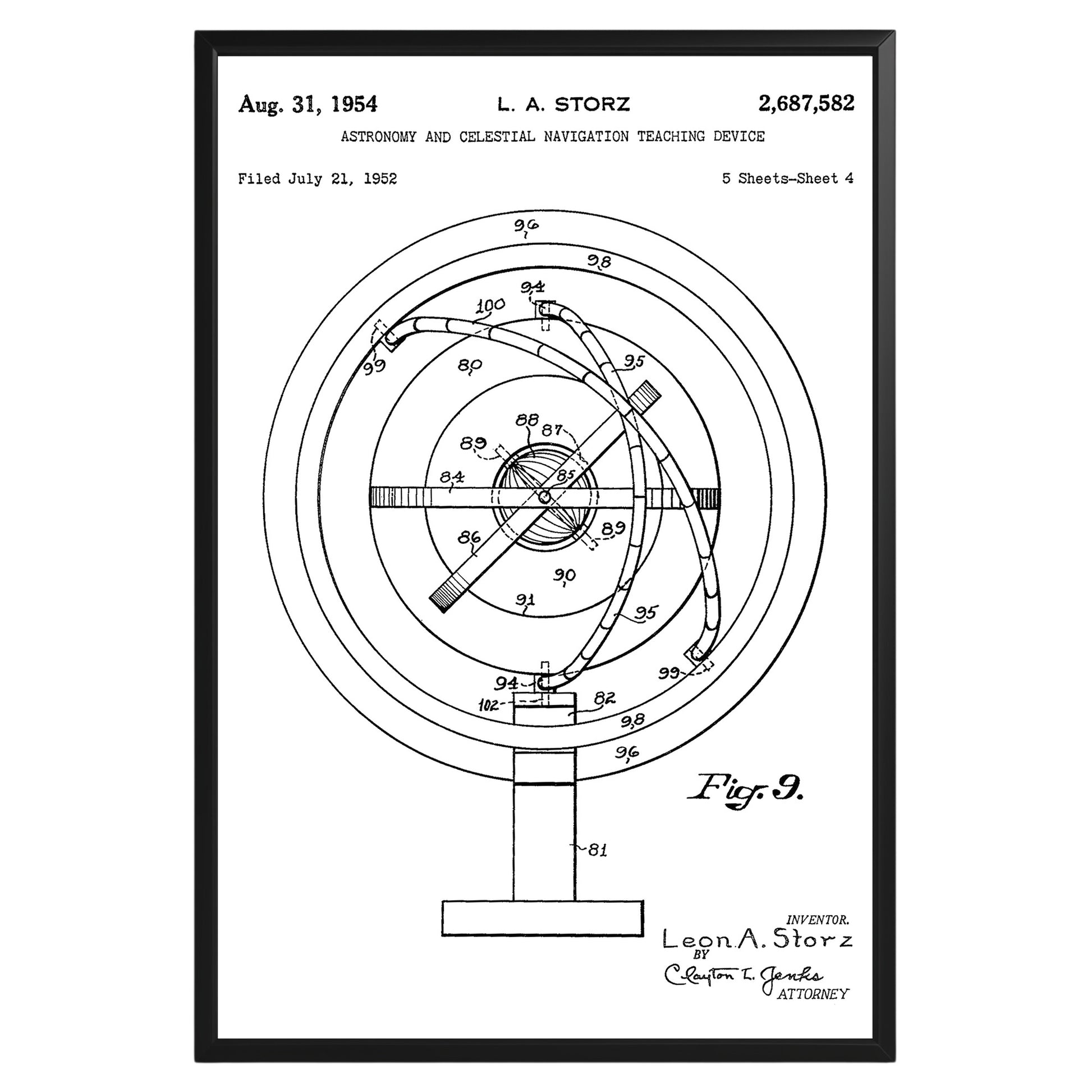 Astronomy Celestial Navigation Device 1952 Patent Poster - GroovyGrove