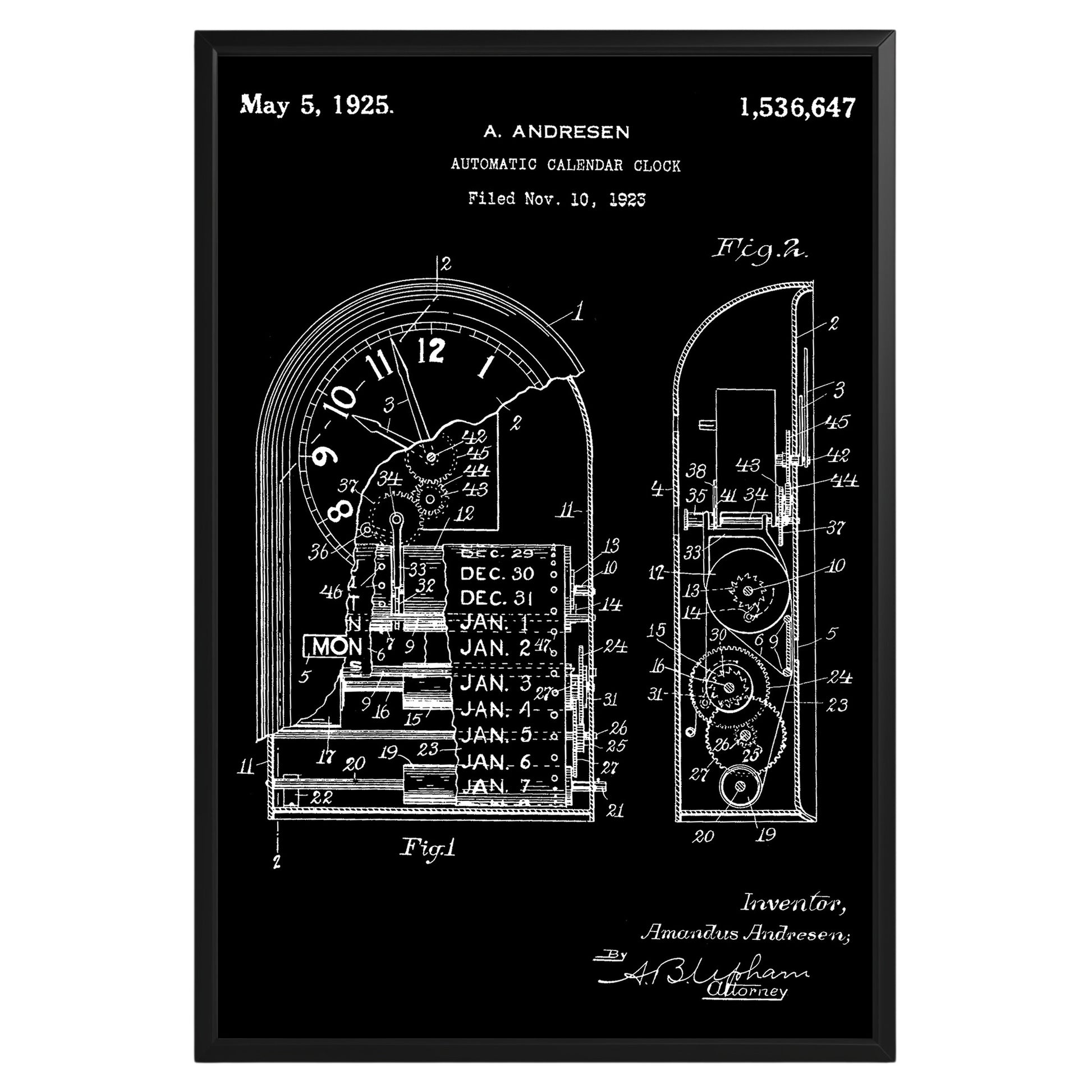 Automatic Calendar Clock 1925 Patent Poster - GroovyGrove