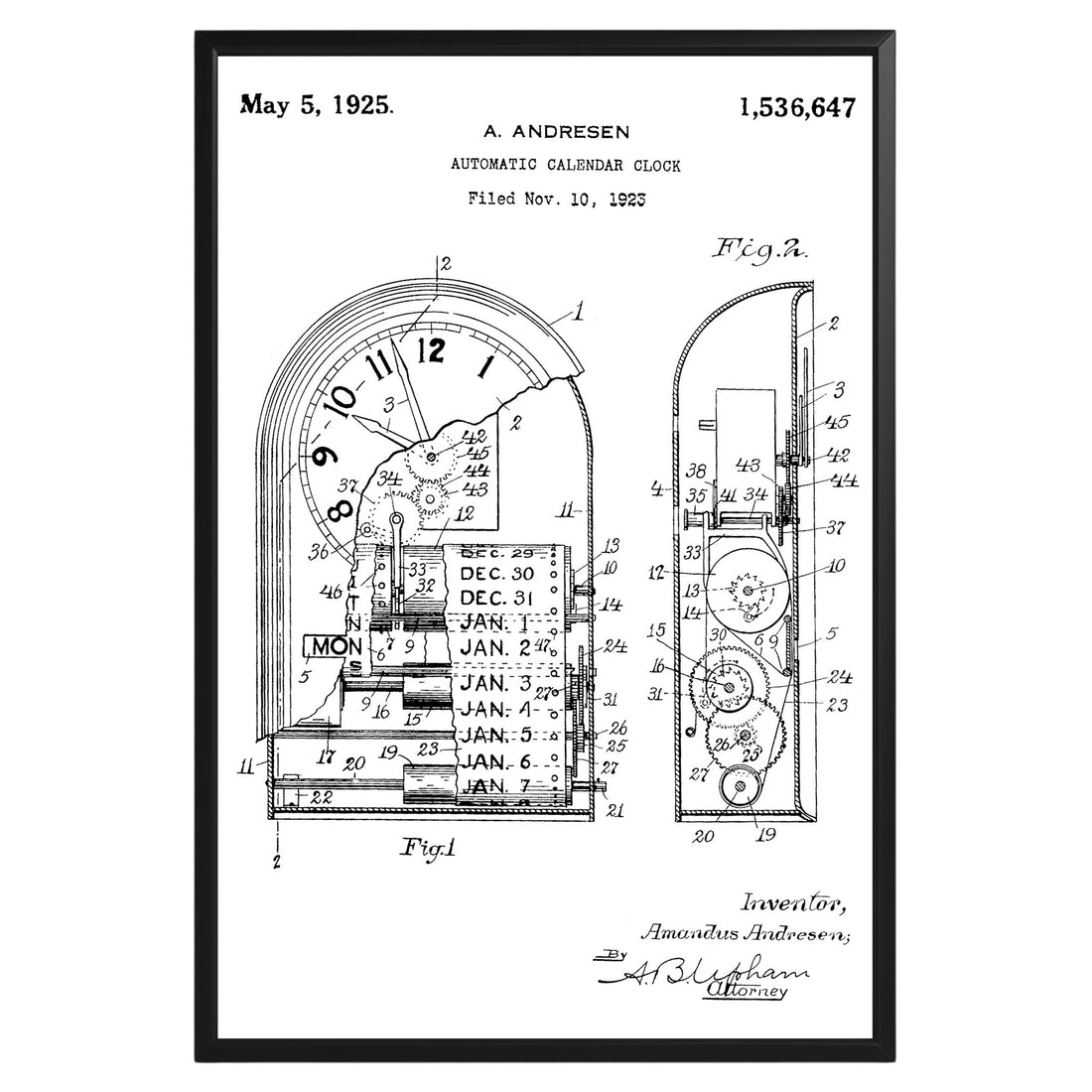 Automatic Calendar Clock 1925 Patent Poster - GroovyGrove