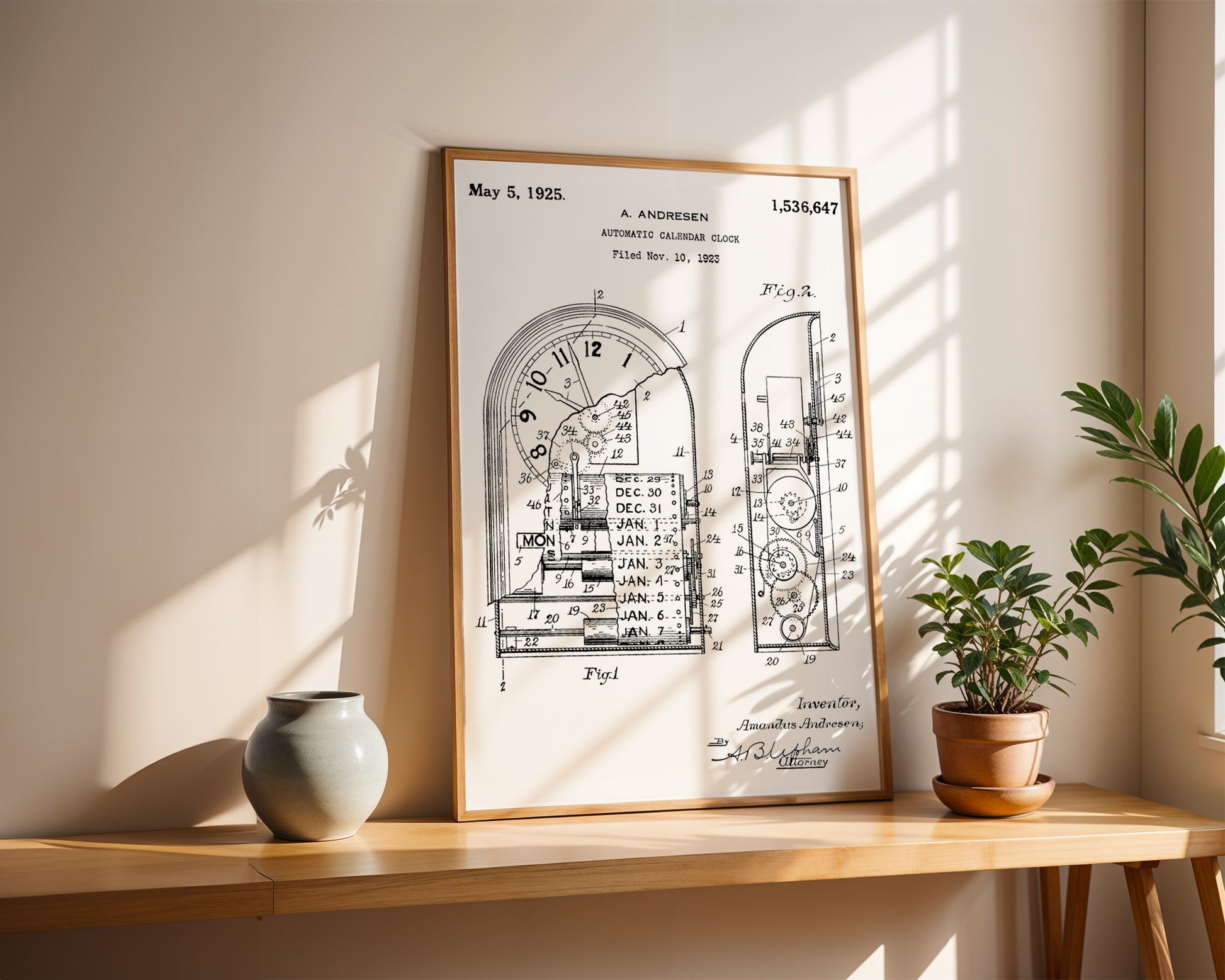 Automatic Calendar Clock 1925 Patent Poster - GroovyGrove