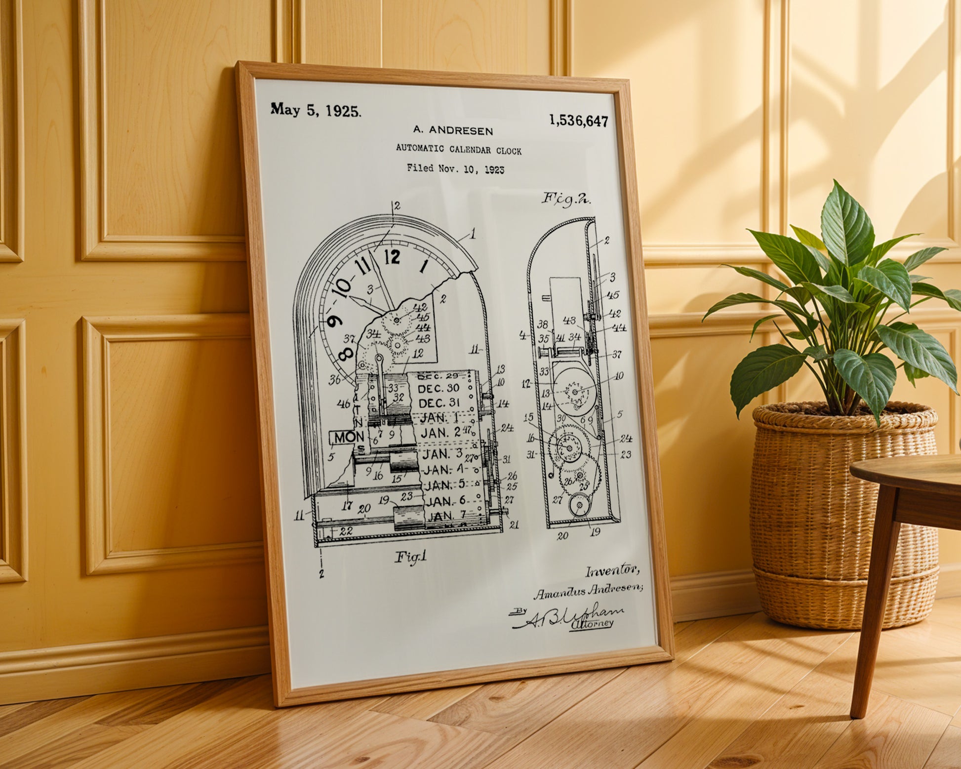 Automatic Calendar Clock 1925 Patent Poster - GroovyGrove