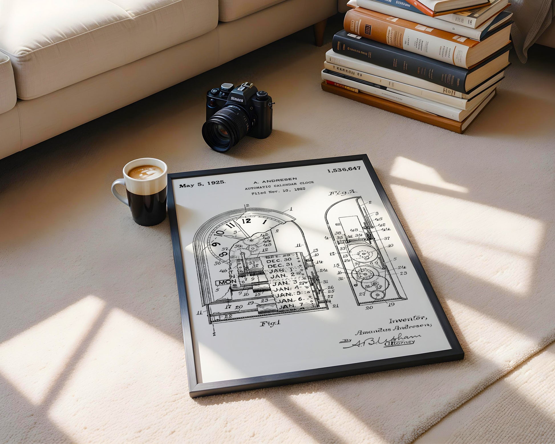 Automatic Calendar Clock 1925 Patent Poster - GroovyGrove