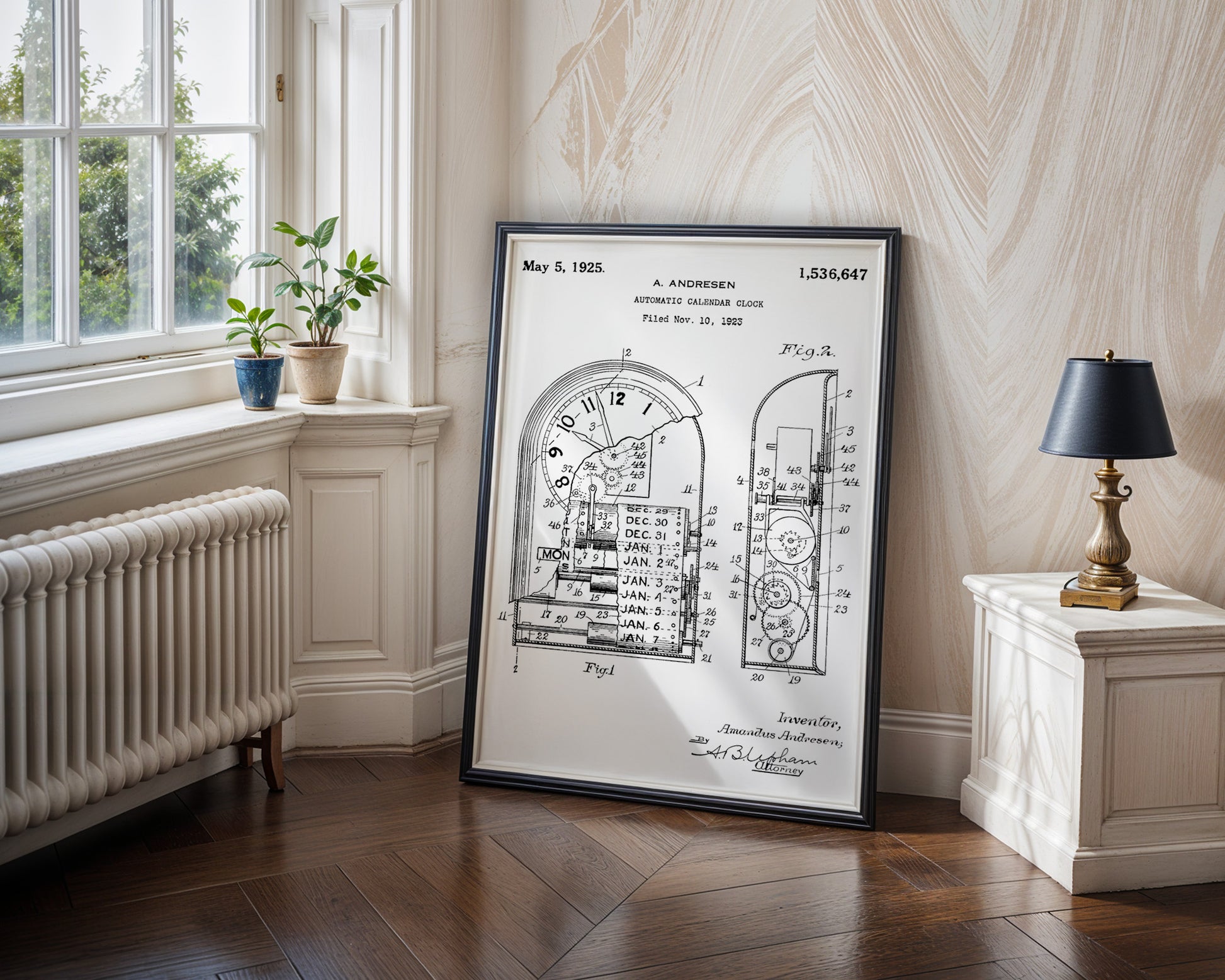 Automatic Calendar Clock 1925 Patent Poster - GroovyGrove