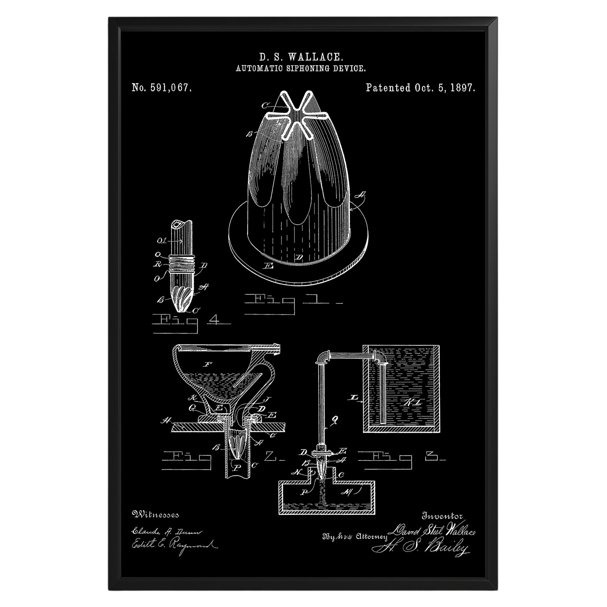 Automatic Siphoning Device 1897 Patent Poster - GroovyGrove