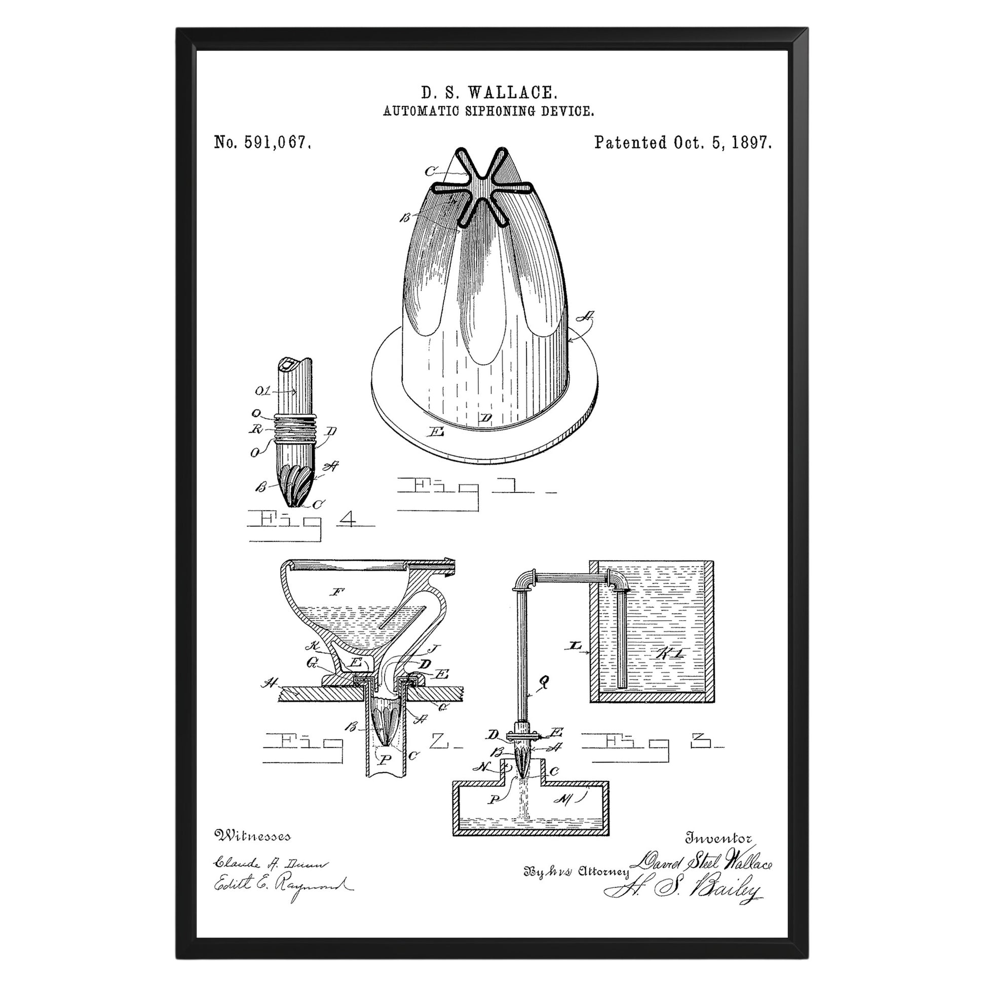 Automatic Siphoning Device 1897 Patent Poster - GroovyGrove