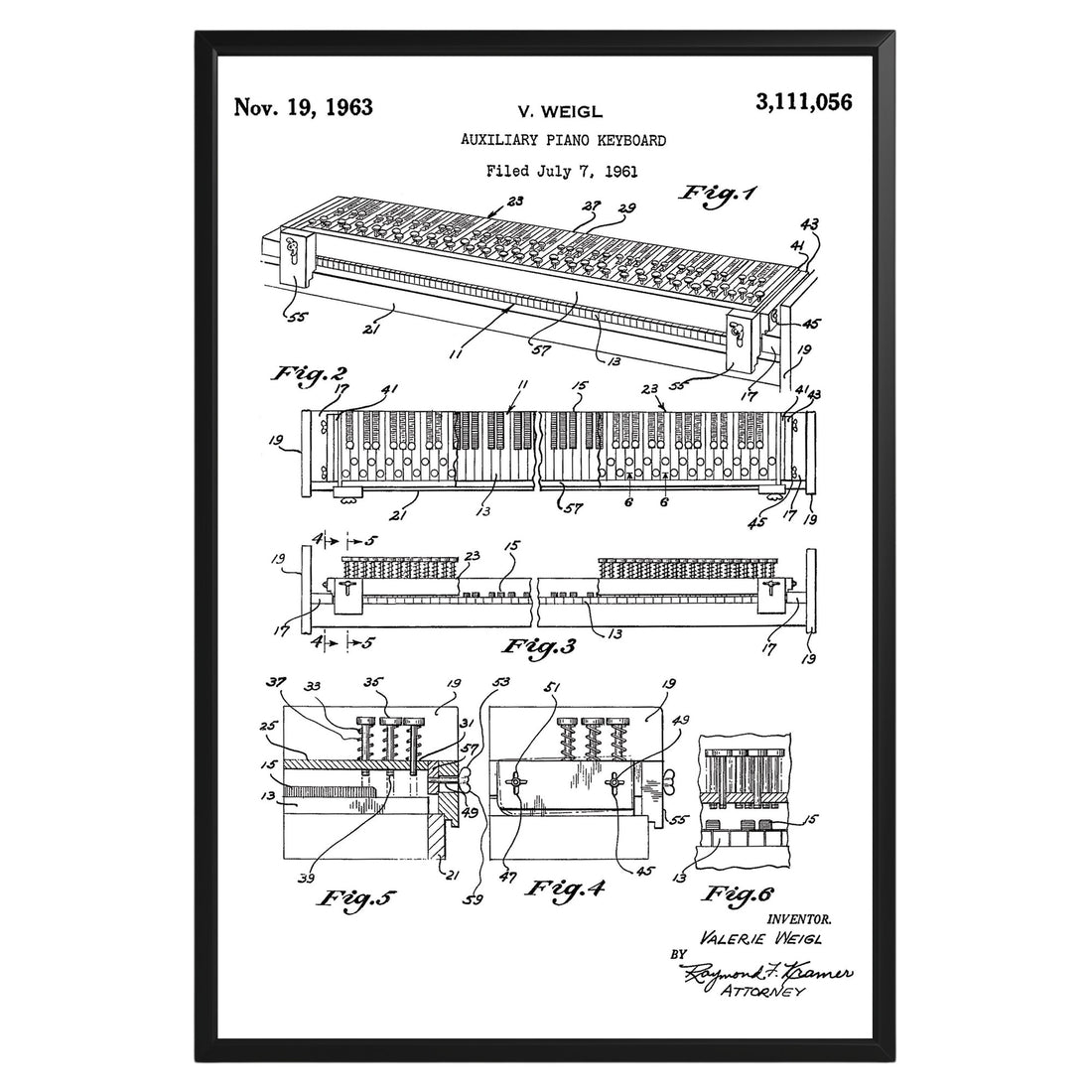 Auxiliary Piano Keyboard 1963 Patent Poster - GroovyGrove