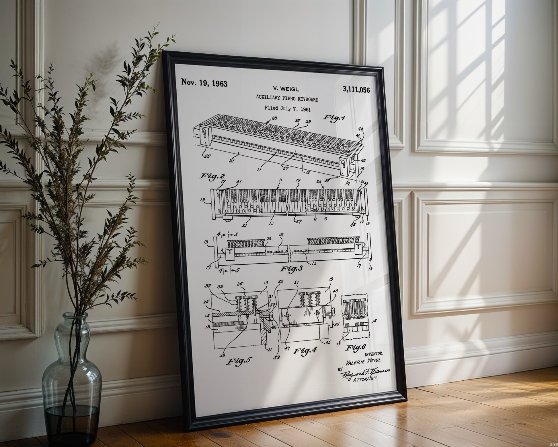 Auxiliary Piano Keyboard 1963 Patent Poster - GroovyGrove