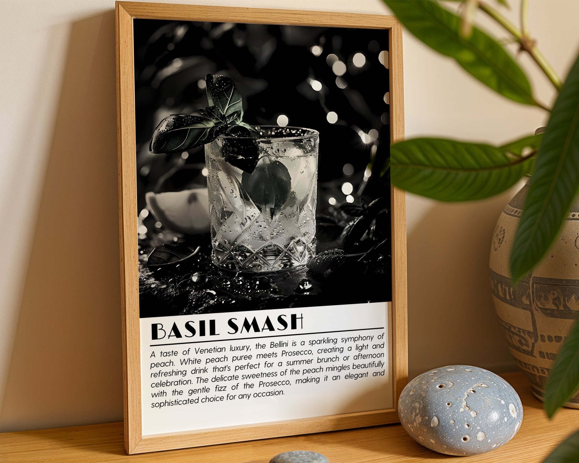 Basil Smash Cocktail Black and White Poster - GroovyGrove