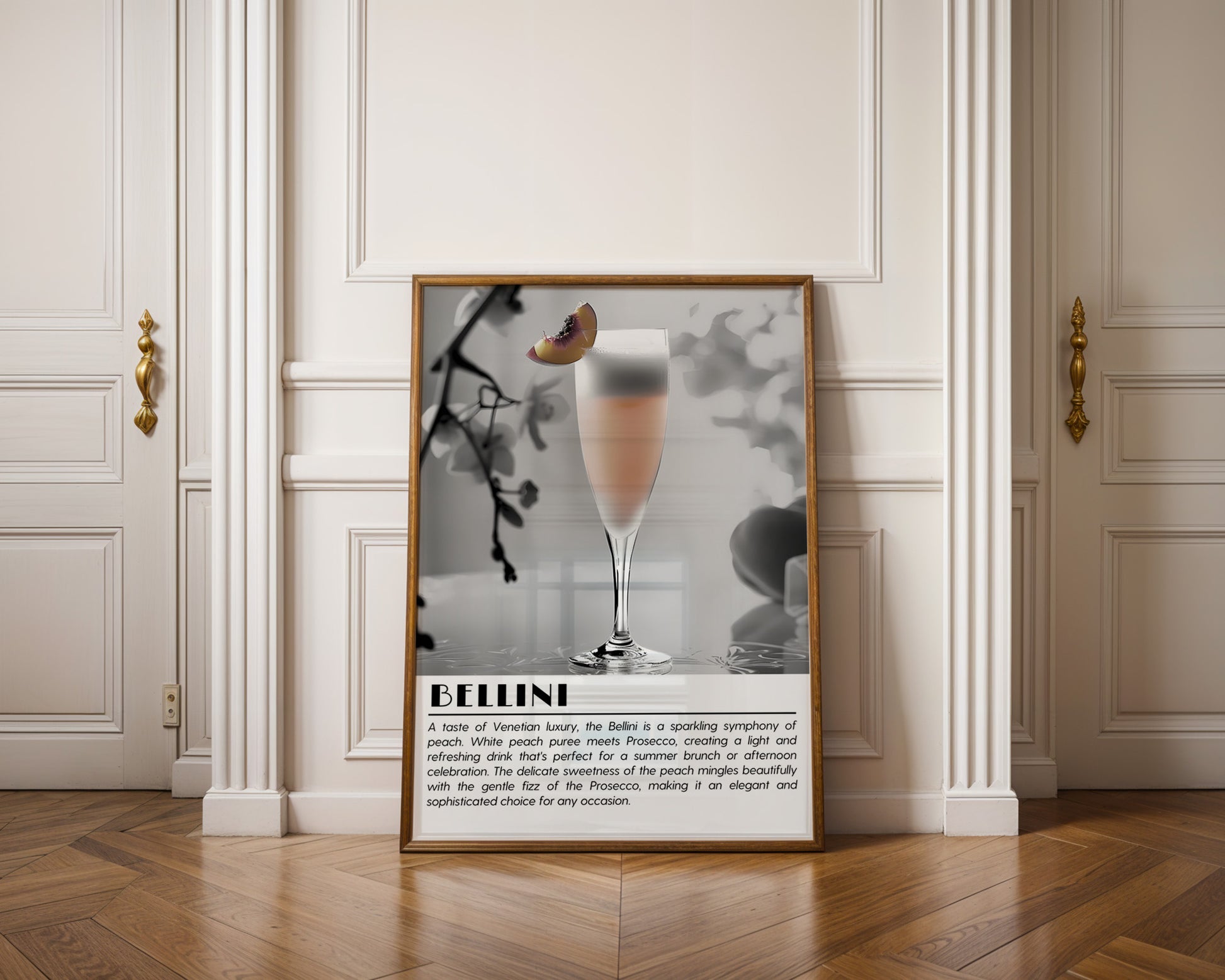 Bellini Cocktail Black and White Poster - GroovyGrove