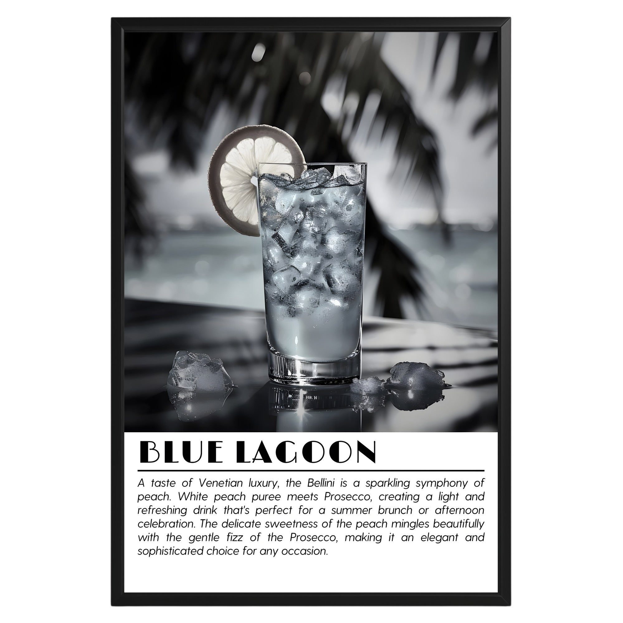 Blue Lagoon Cocktail Black and White Poster - GroovyGrove