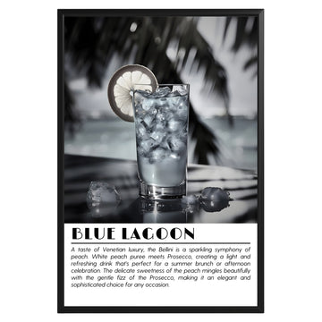 Blue Lagoon Cocktail Black and White Poster - GroovyGrove