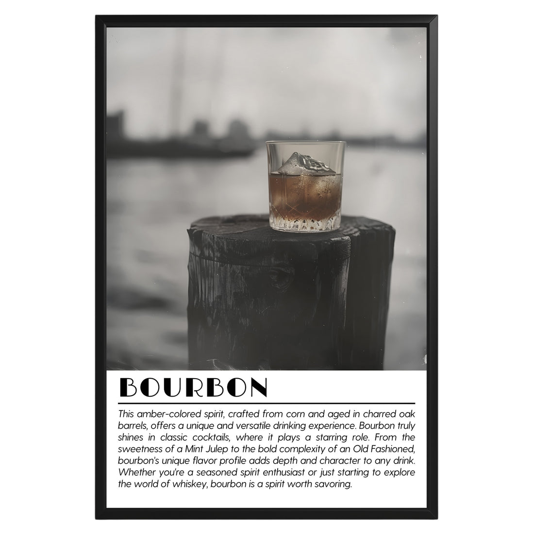 Bourbon Cocktail Black and White Poster - GroovyGrove