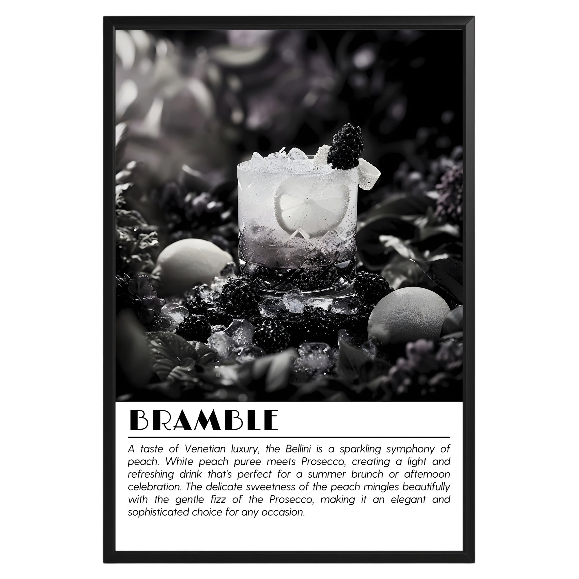 Bramble Cocktail Black and White Poster - GroovyGrove