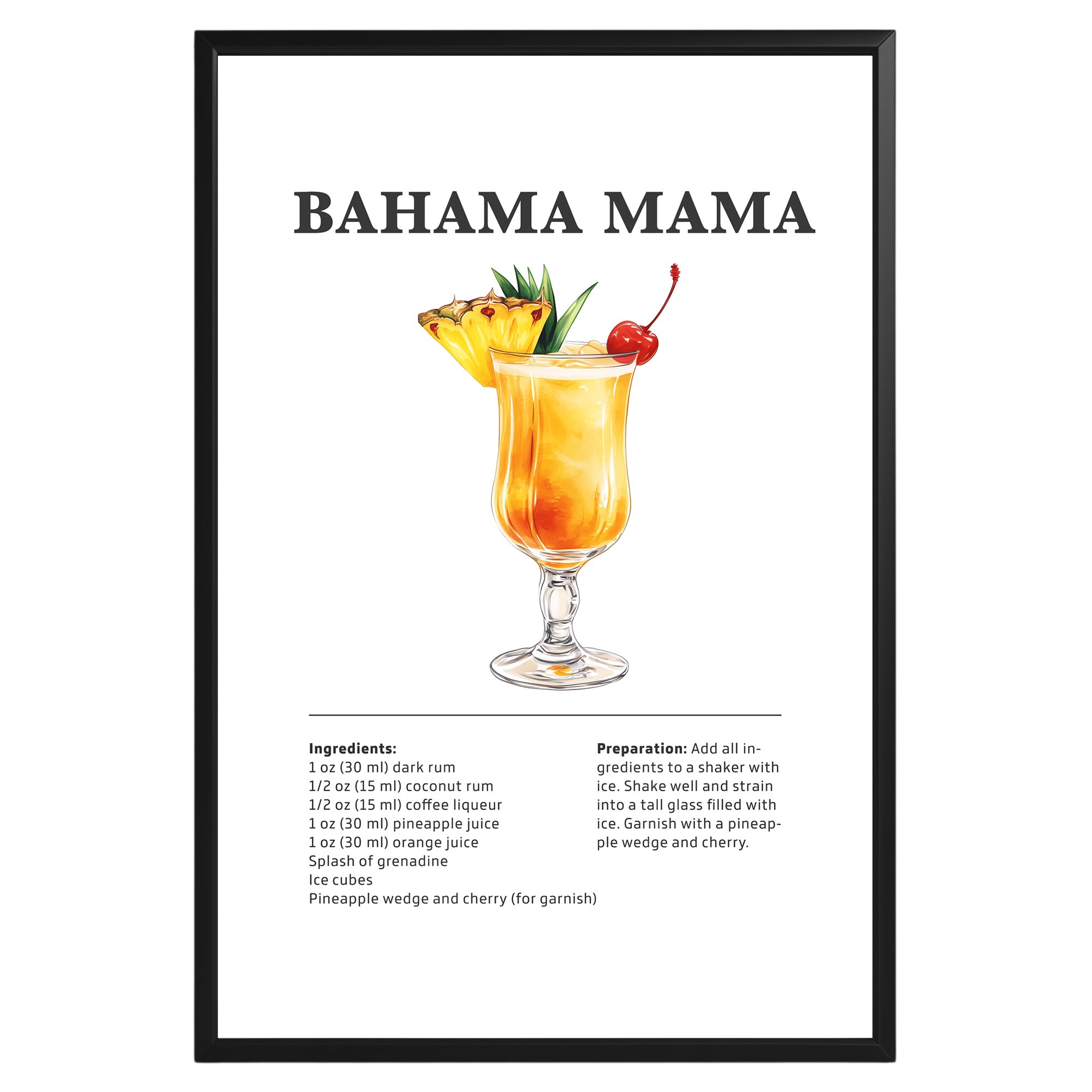 Bahama Mama Cocktail Recipe Poster - GroovyGrove