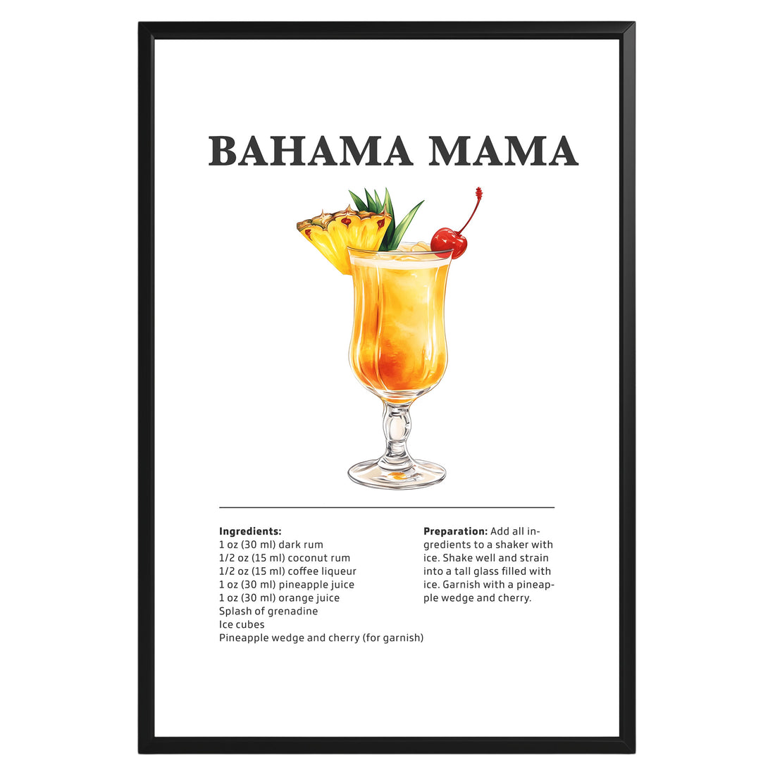 Bahama Mama Cocktail Recipe Poster - GroovyGrove