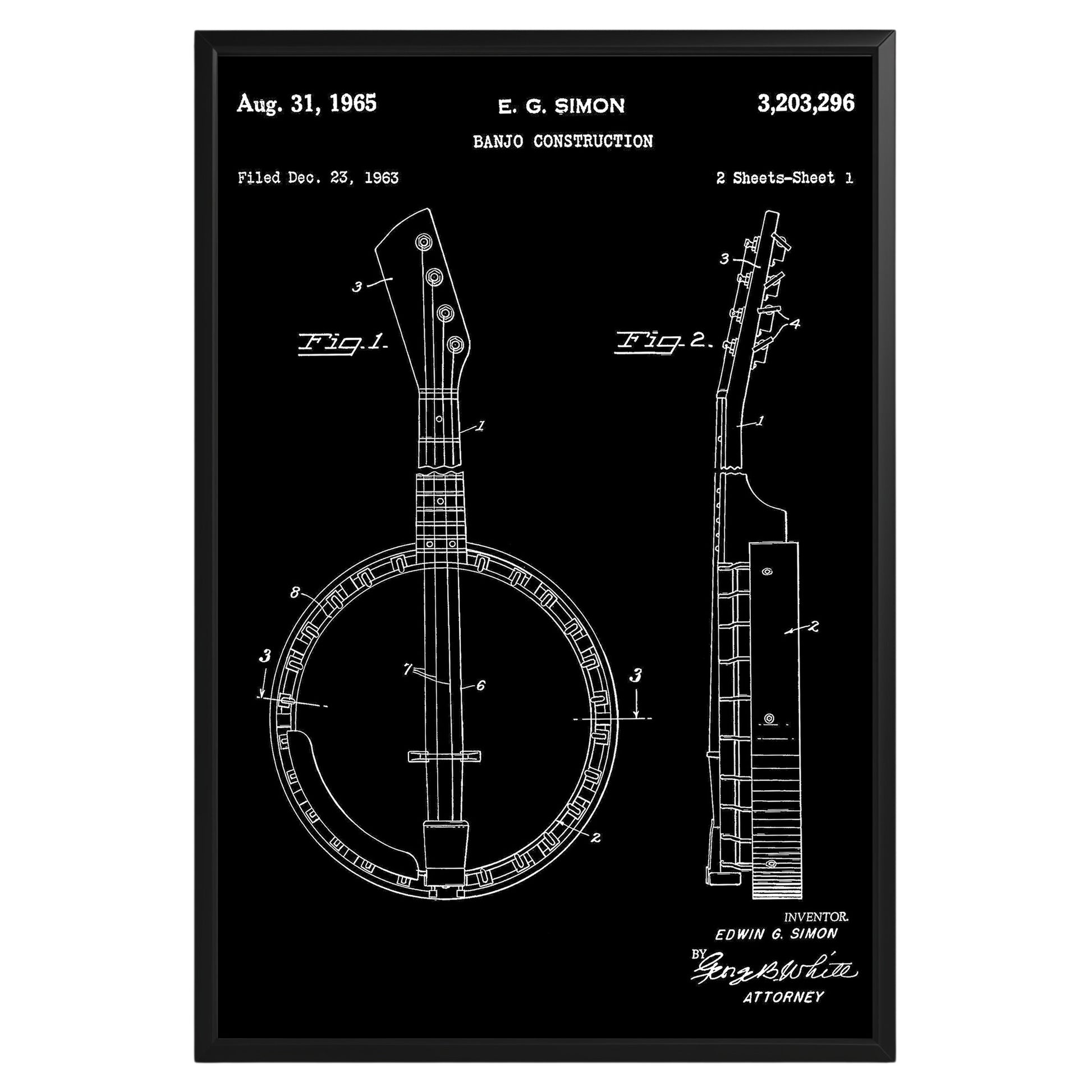 Banjo Country Music 1965 Patent Poster - GroovyGrove