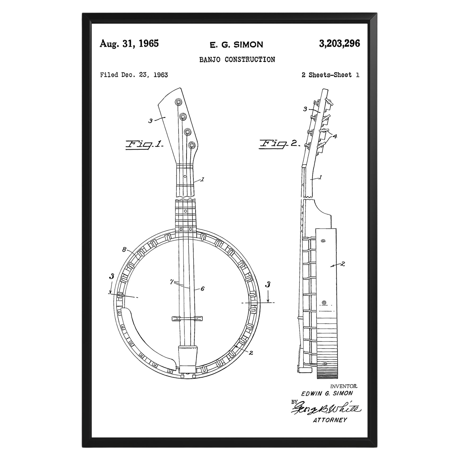 Banjo Country Music 1965 Patent Poster - GroovyGrove