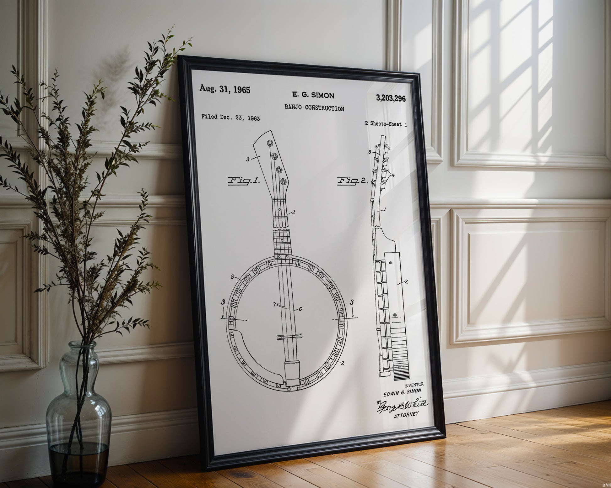 Banjo Country Music 1965 Patent Poster - GroovyGrove