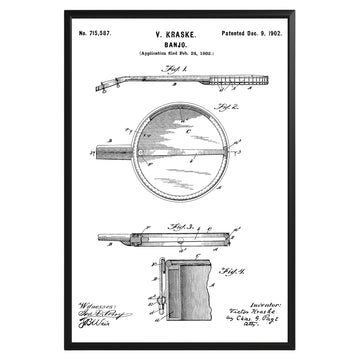 Banjo Folk Music Instrument 1902 Patent Poster - GroovyGrove