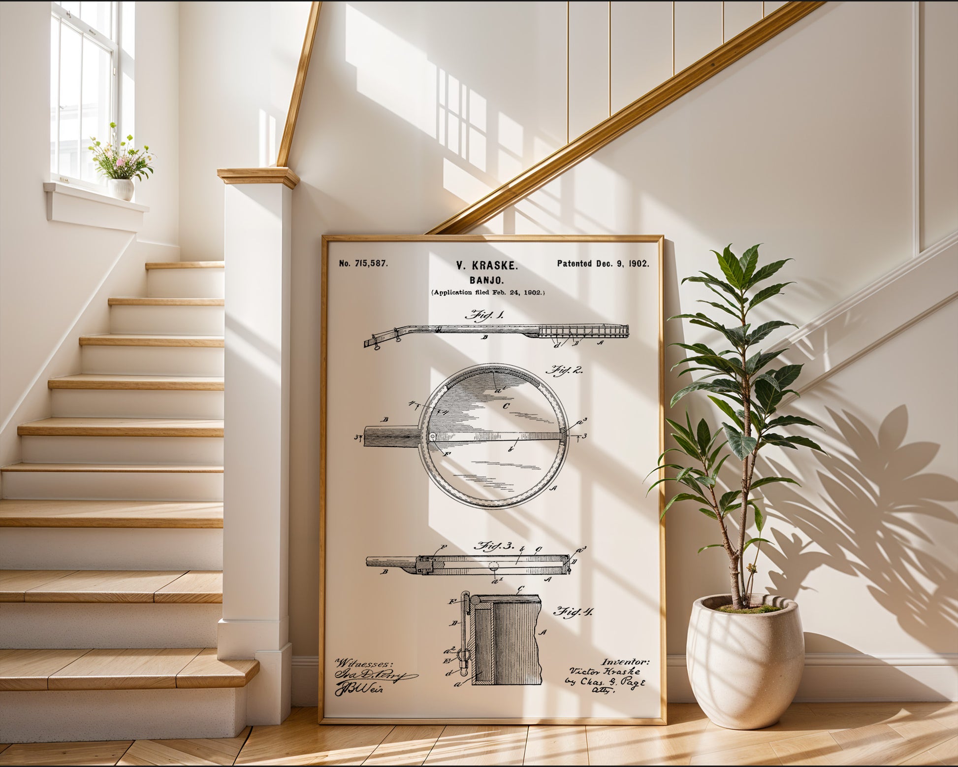 Banjo Folk Music Instrument 1902 Patent Poster - GroovyGrove