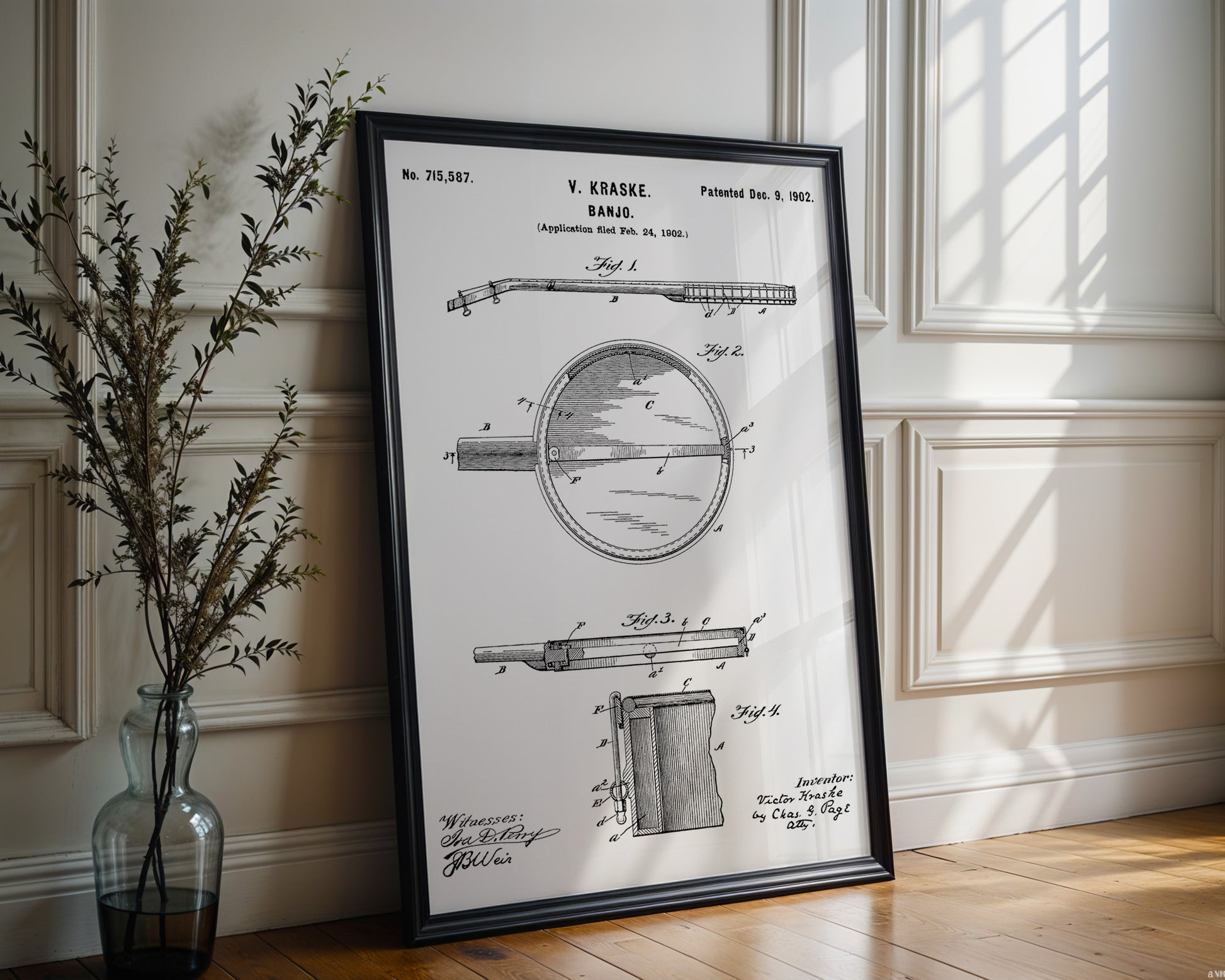 Banjo Folk Music Instrument 1902 Patent Poster - GroovyGrove