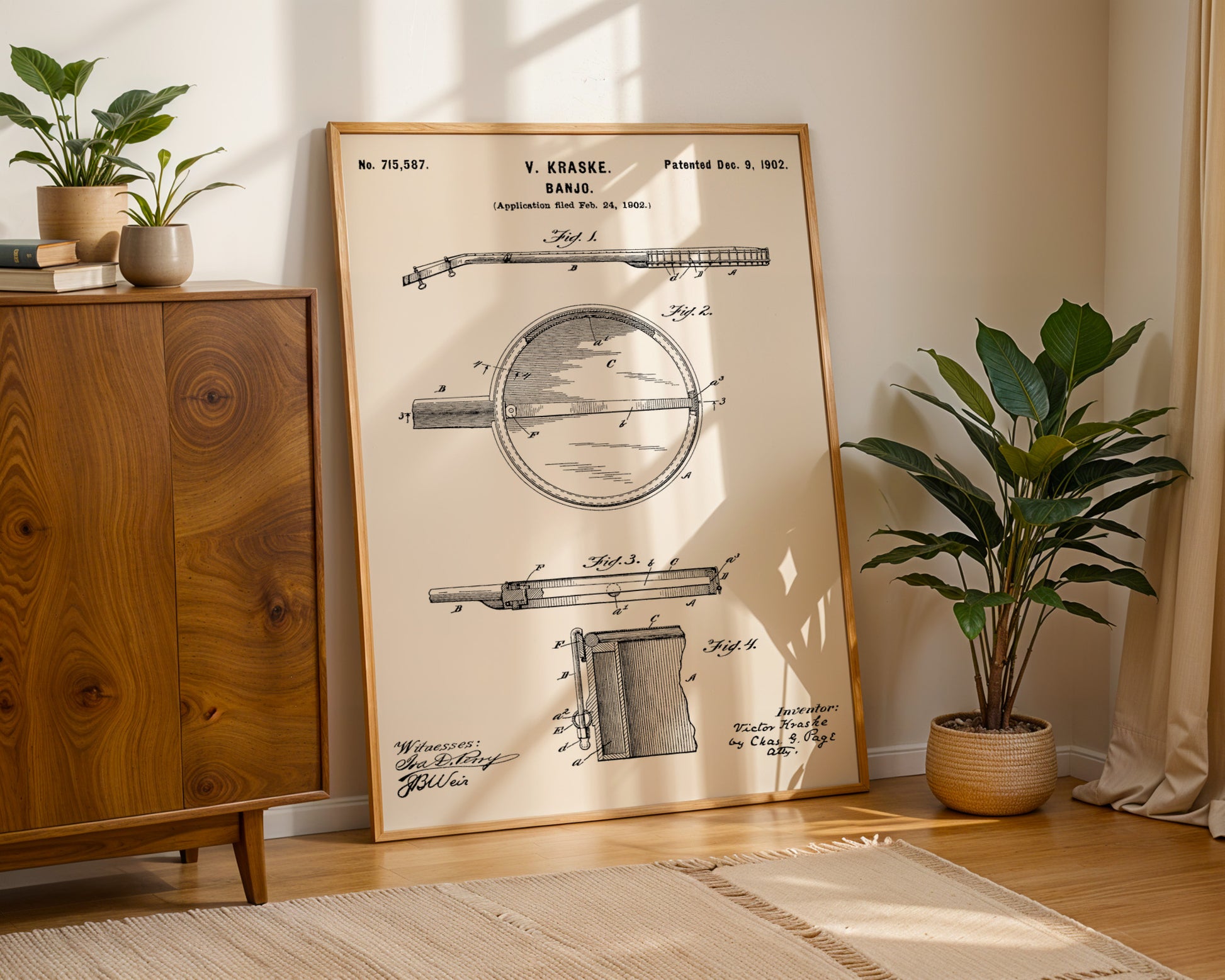 Banjo Folk Music Instrument 1902 Patent Poster - GroovyGrove