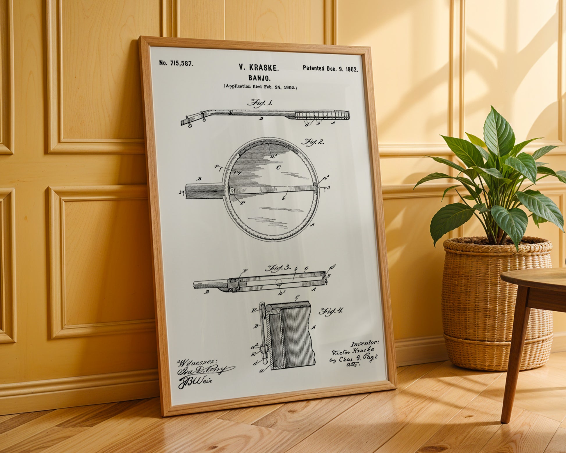 Banjo Folk Music Instrument 1902 Patent Poster - GroovyGrove