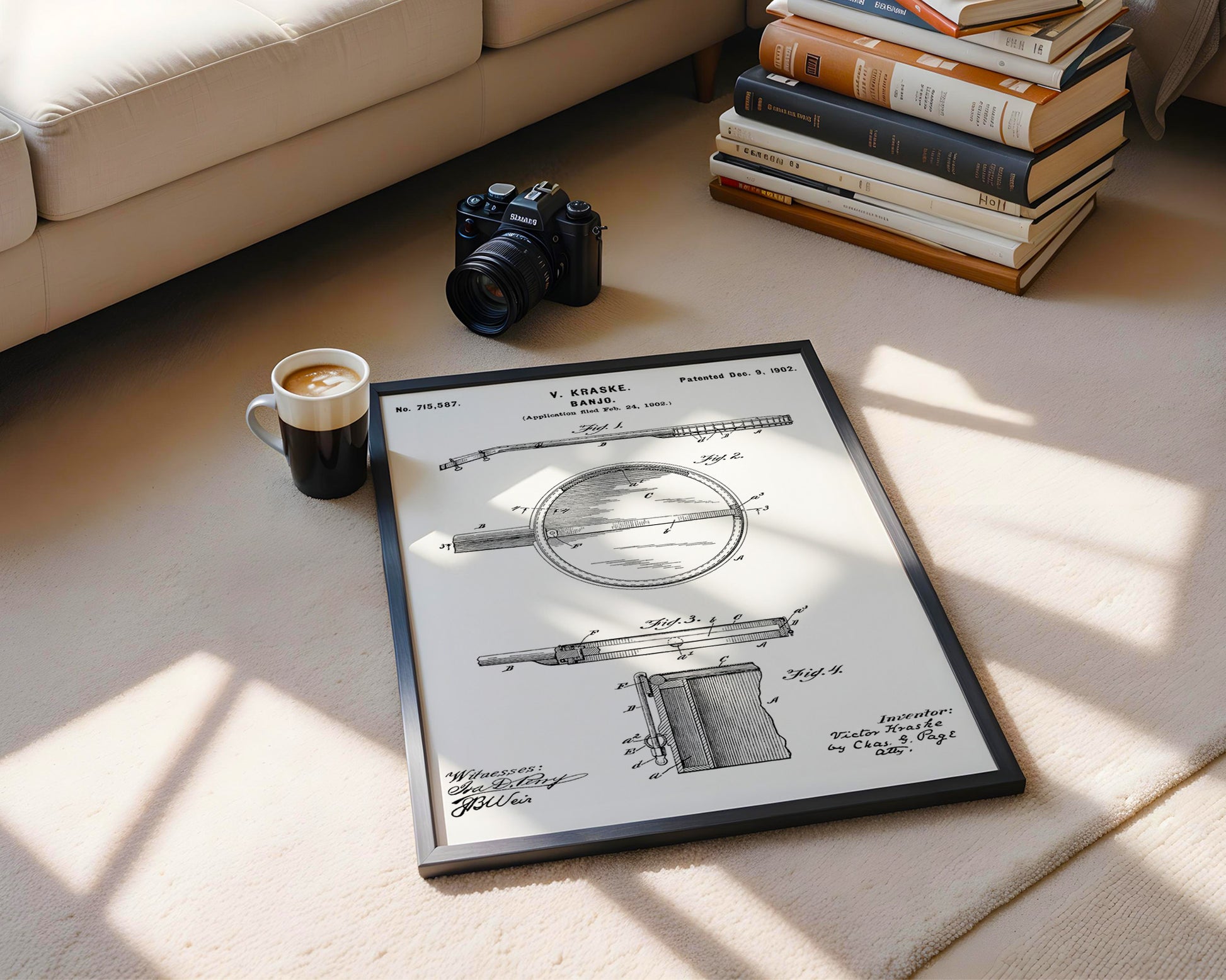 Banjo Folk Music Instrument 1902 Patent Poster - GroovyGrove