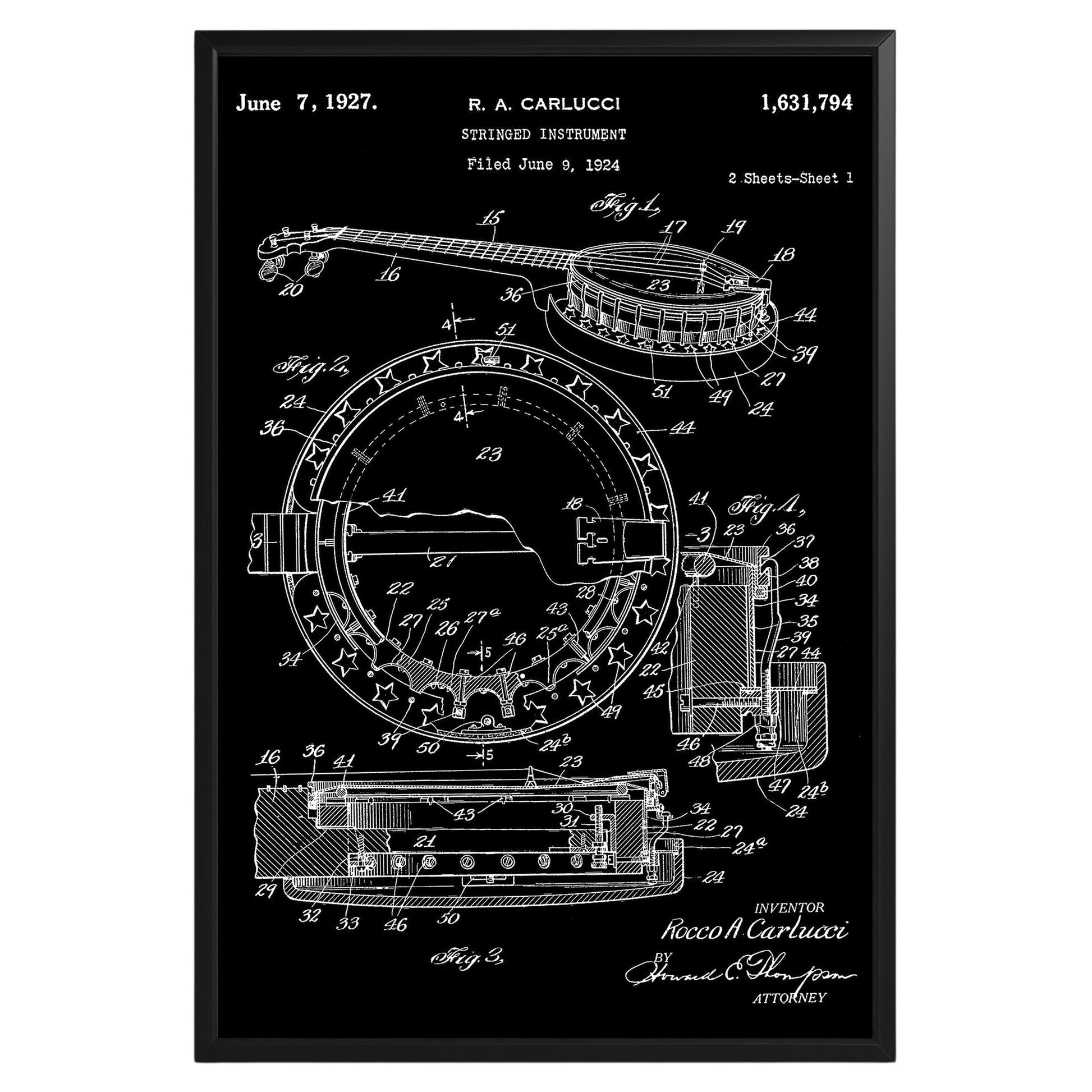 Banjo Folk Music 1927 Patent Poster - GroovyGrove