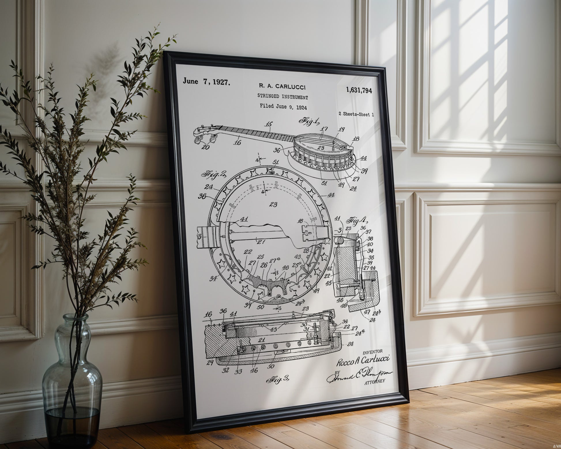 Banjo Folk Music 1927 Patent Poster - GroovyGrove