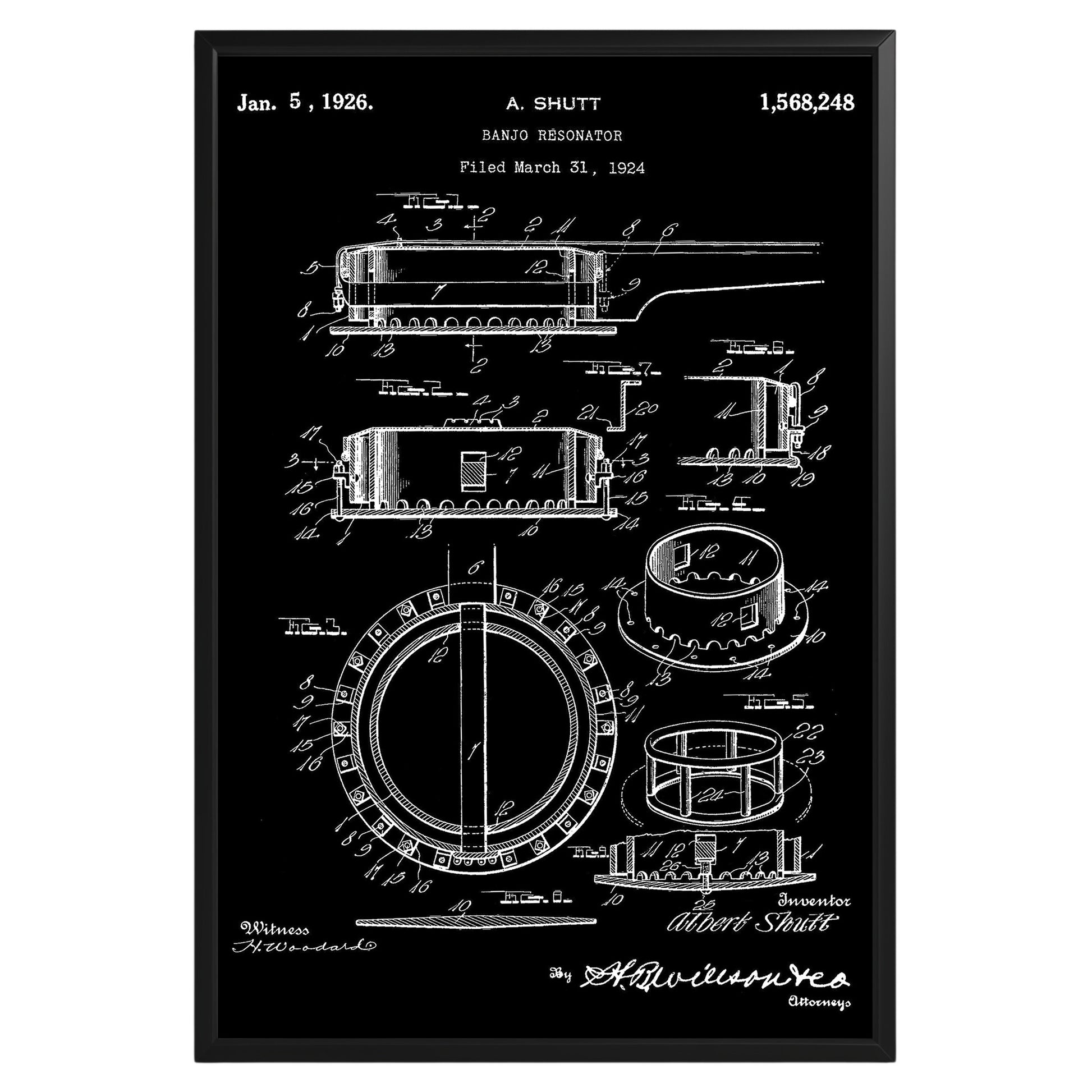 Banjo Resonator Folk 1926 Patent Poster - GroovyGrove