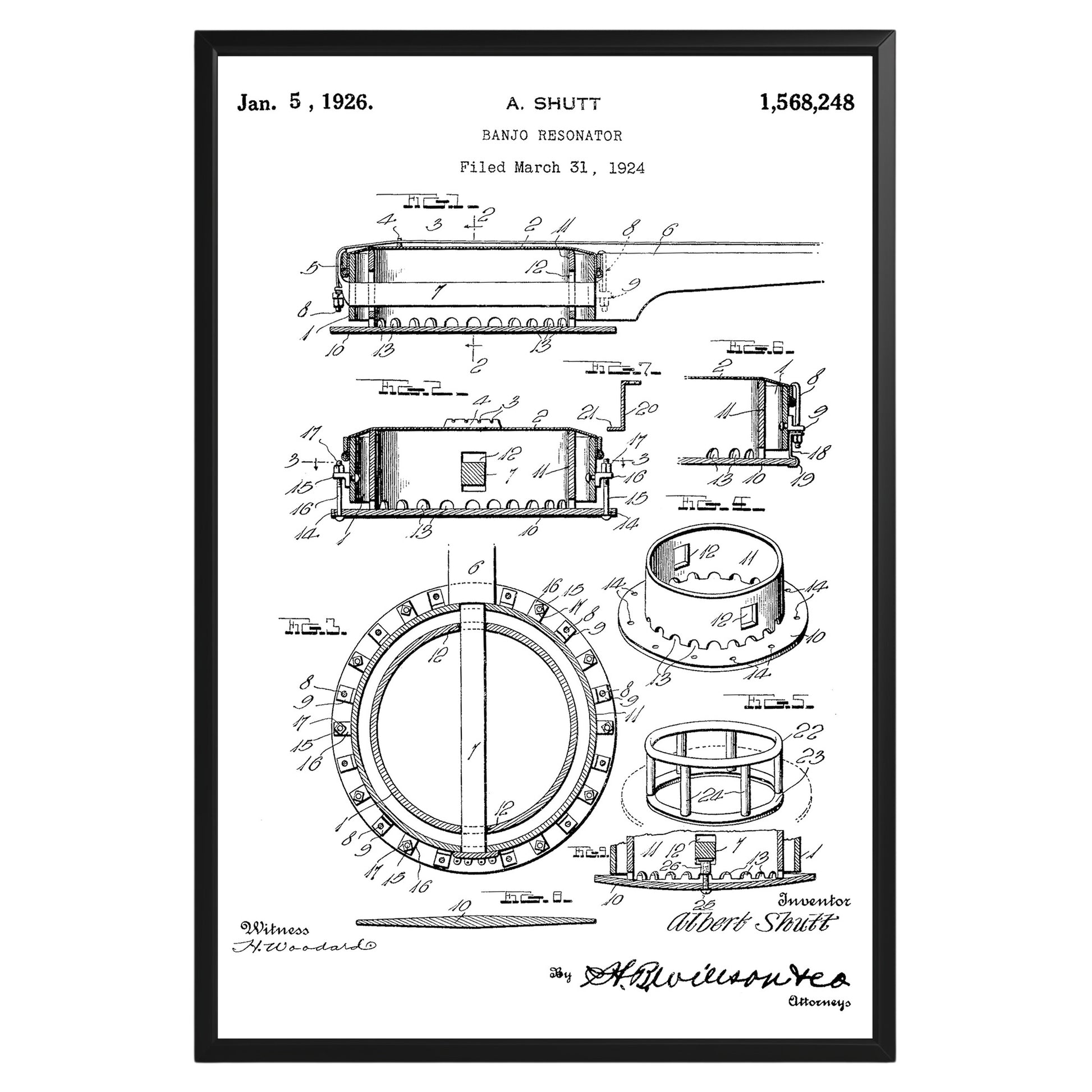 Banjo Resonator Folk 1926 Patent Poster - GroovyGrove