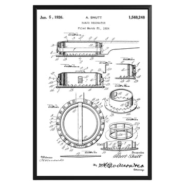 Banjo Resonator Folk 1926 Patent Poster - GroovyGrove