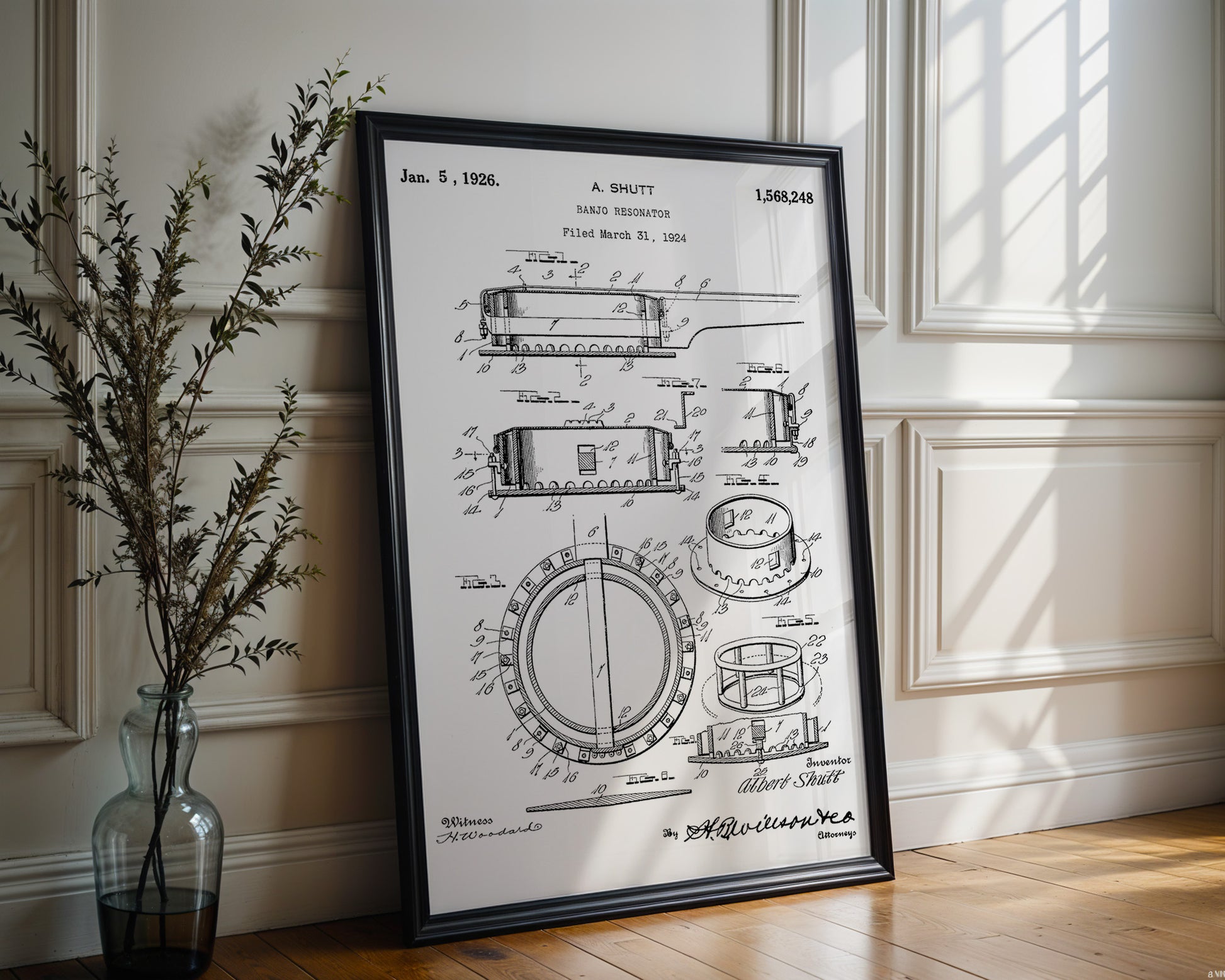 Banjo Resonator Folk 1926 Patent Poster - GroovyGrove