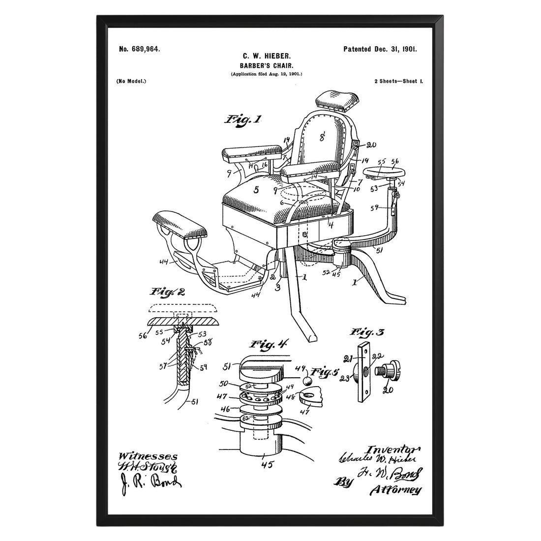 Barbers Chair 1901 Patent Poster - GroovyGrove