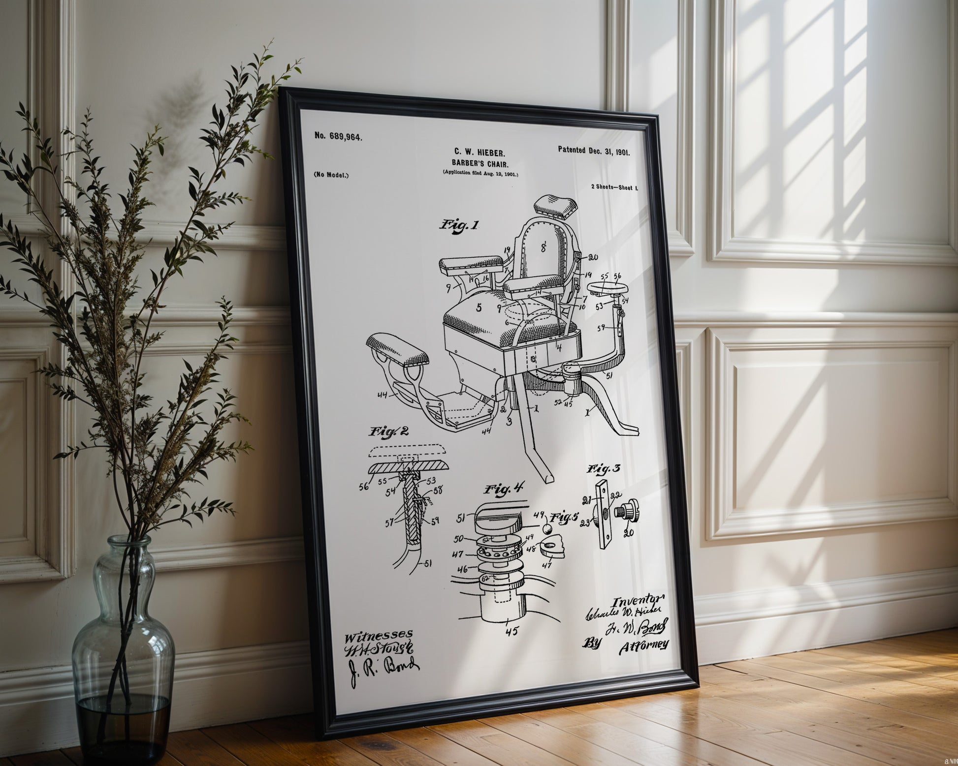 Barbers Chair 1901 Patent Poster - GroovyGrove