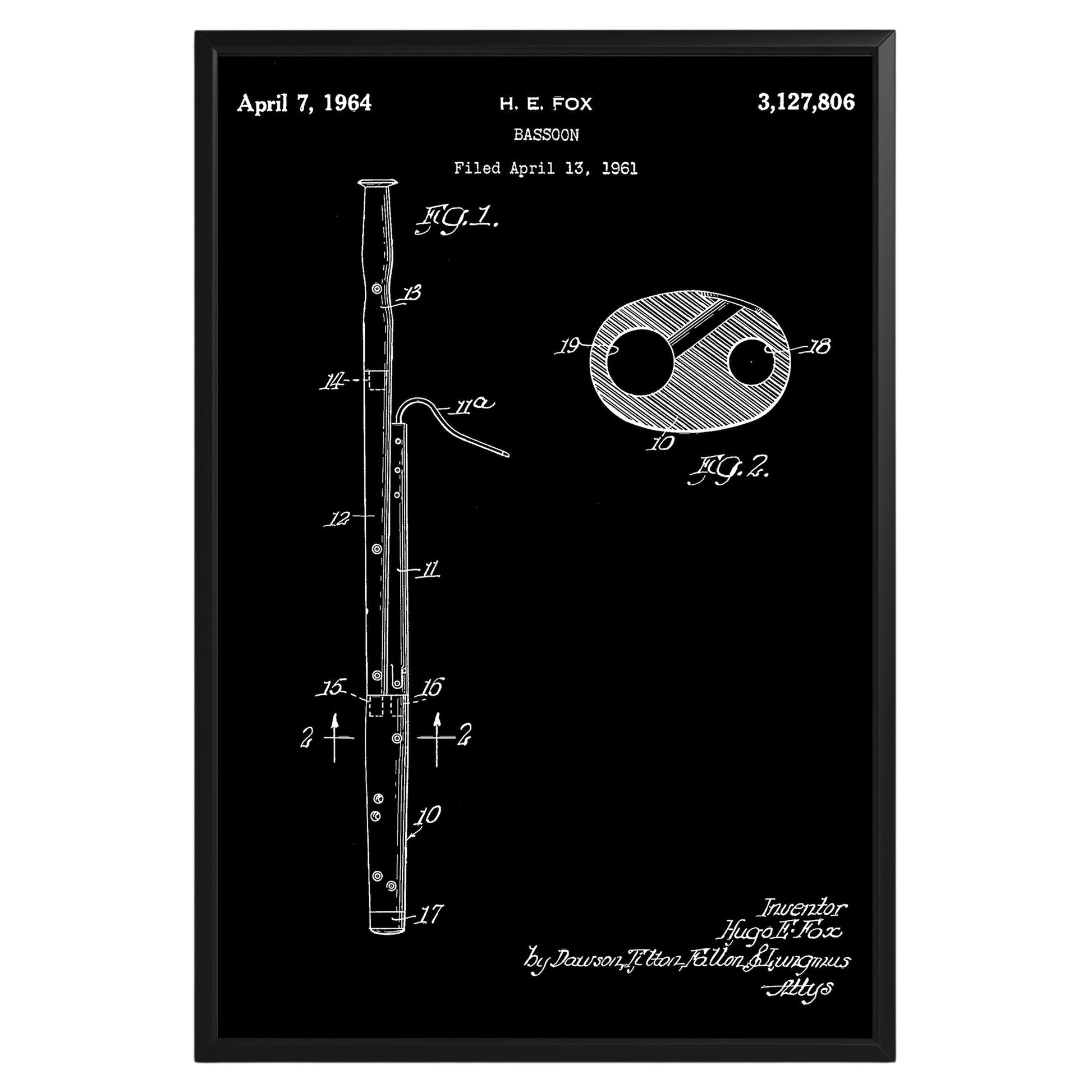 Bassoon Woodwind Instrument 1961 Patent Poster - GroovyGrove