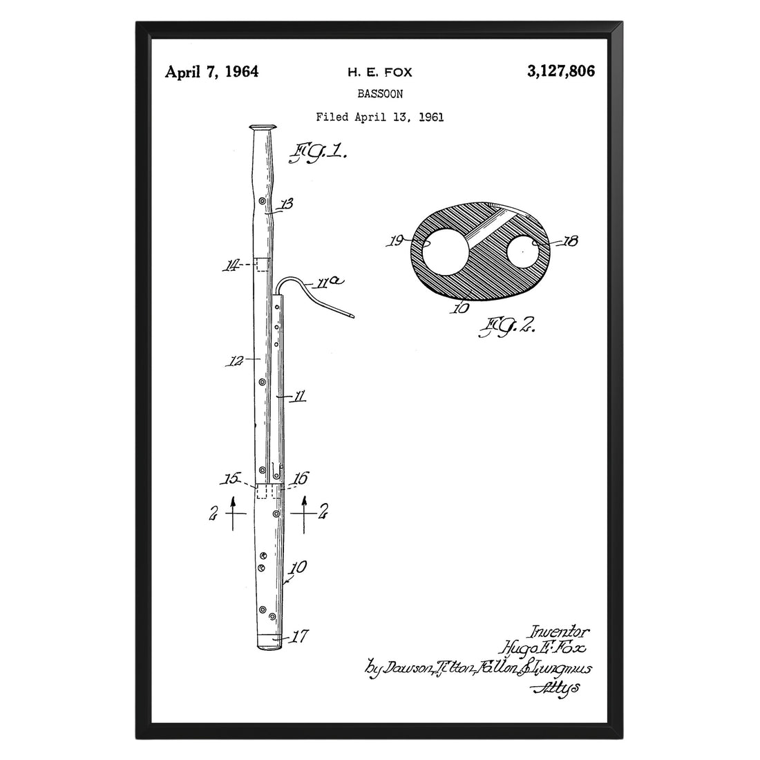 Bassoon Woodwind Instrument 1961 Patent Poster - GroovyGrove